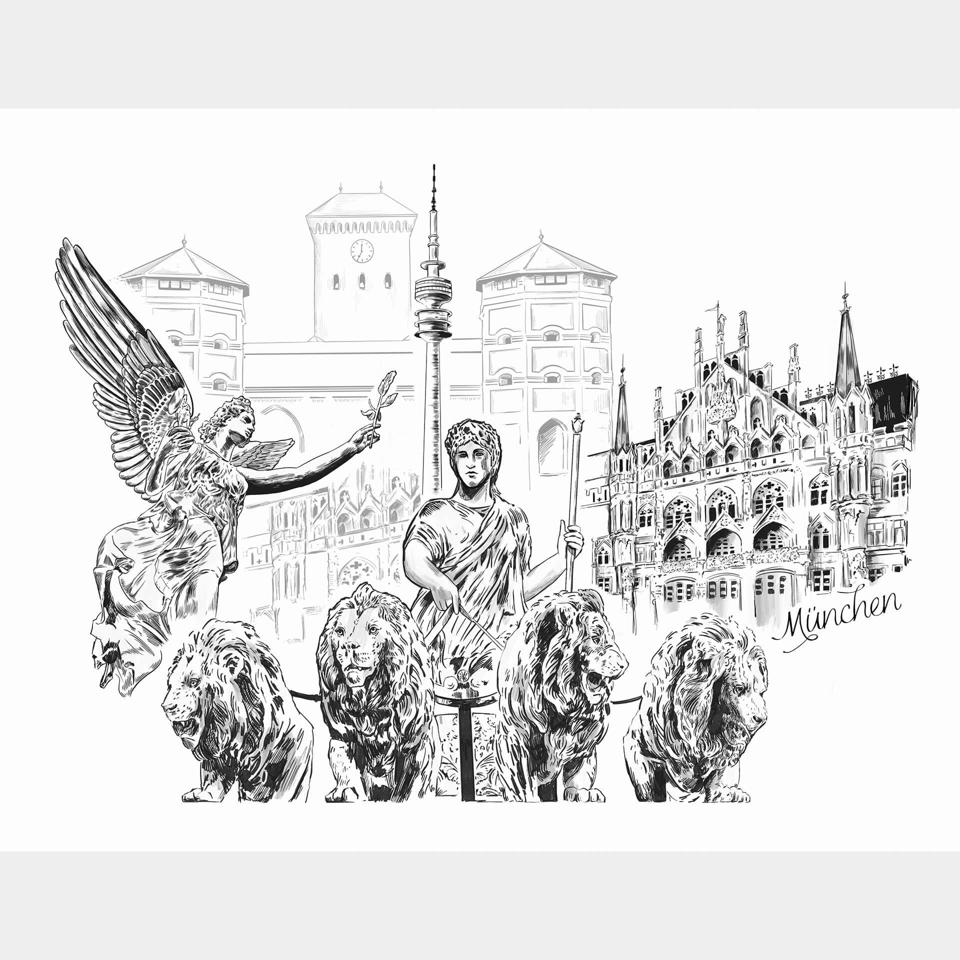 Fotobehang Love your City - Munchen zwart wit