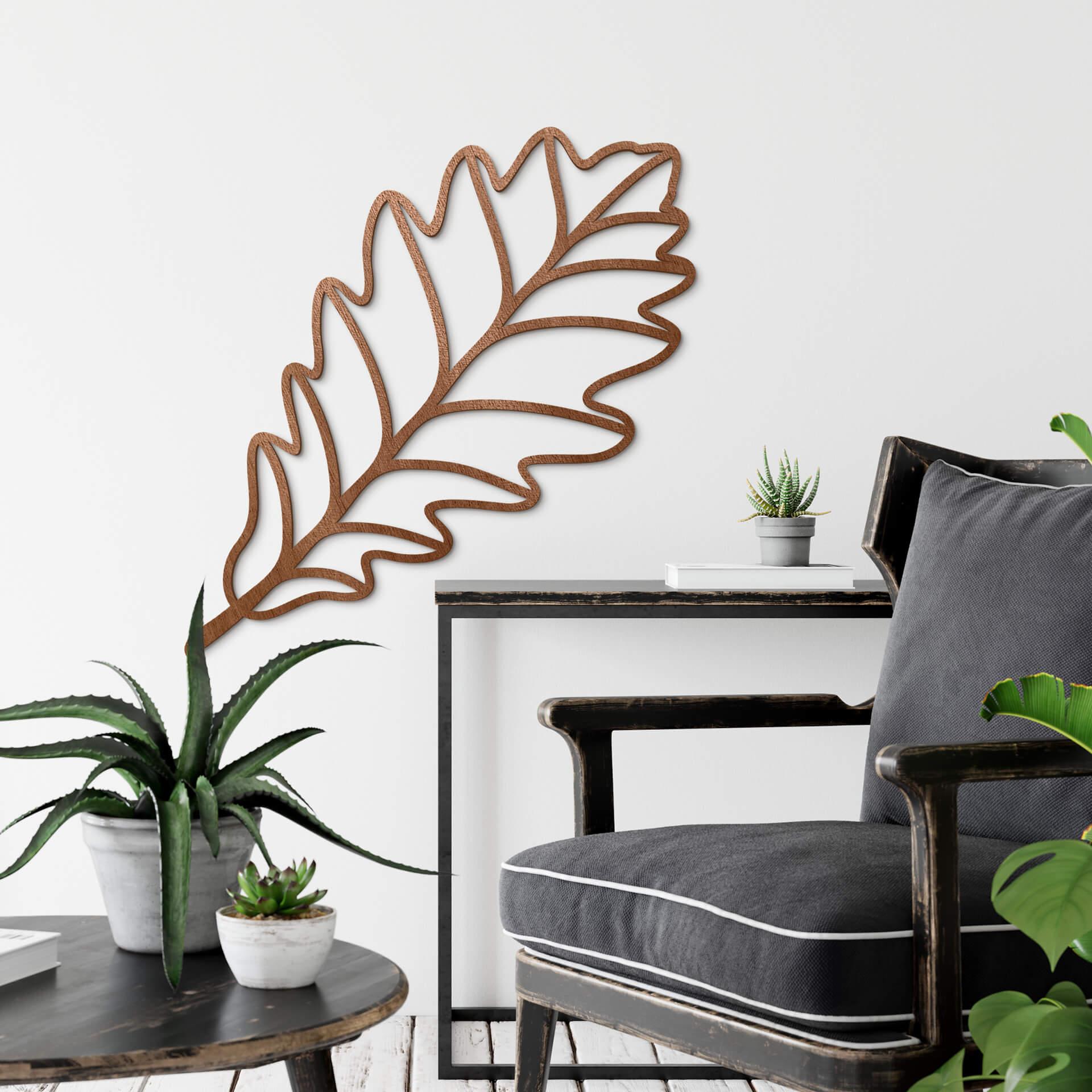 Decoración en madera caoba - hoja - roble curvada