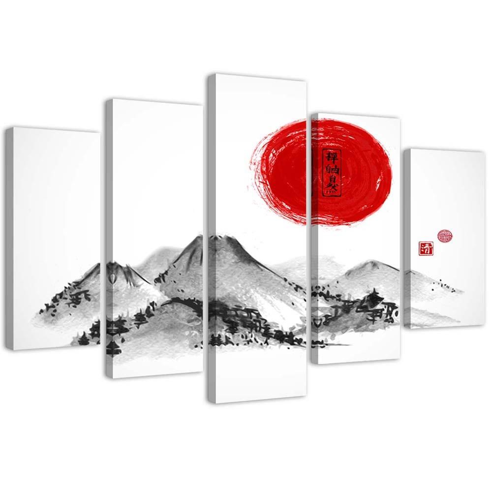 Lærred print 5 styk, Japan bjerge sol