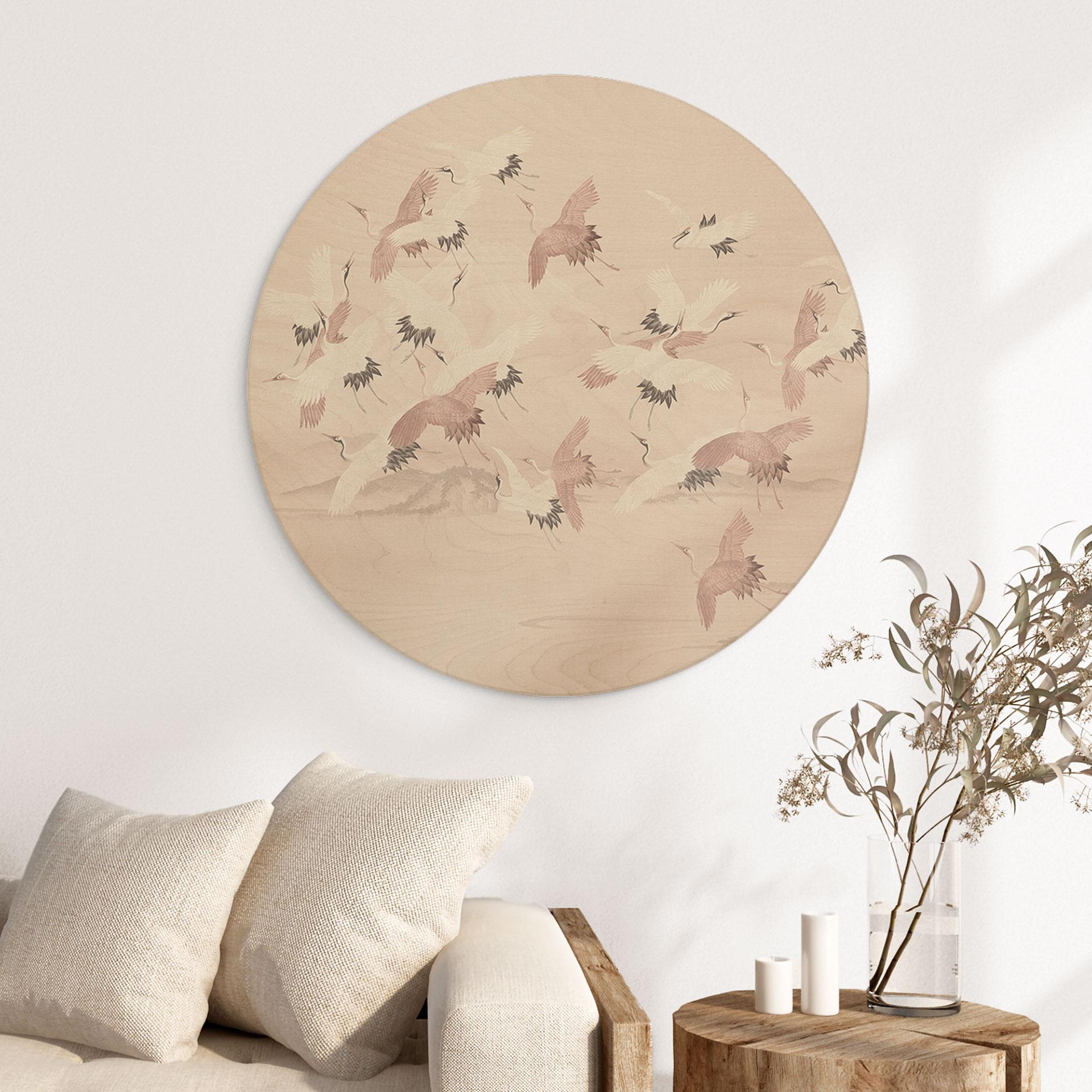 Billede af træ Kraner over søen - Bloomery Decor - Round