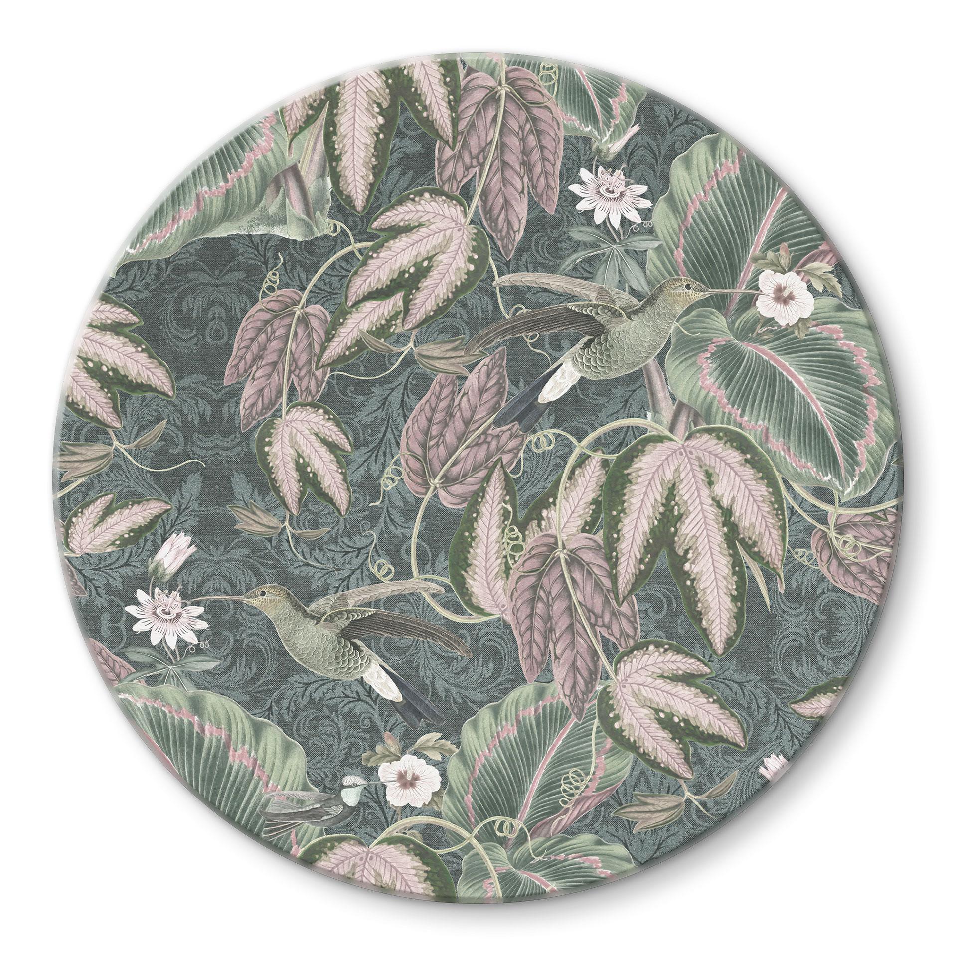 Glasbillede - Kolibri i en tropisk skov - Bloomery Decor - Round