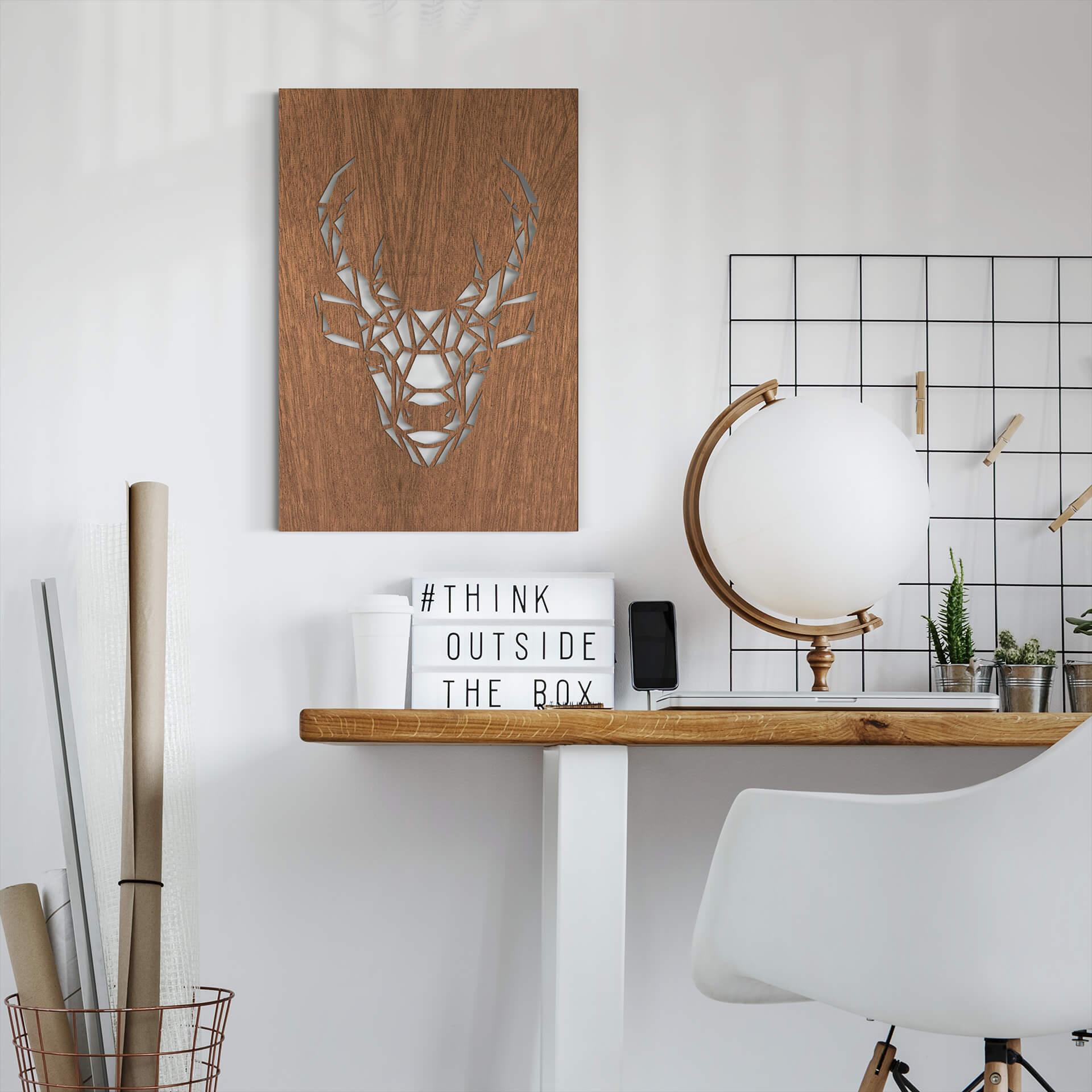 Décoration murale en bois placage d'acajou - Tête de cerf Origami