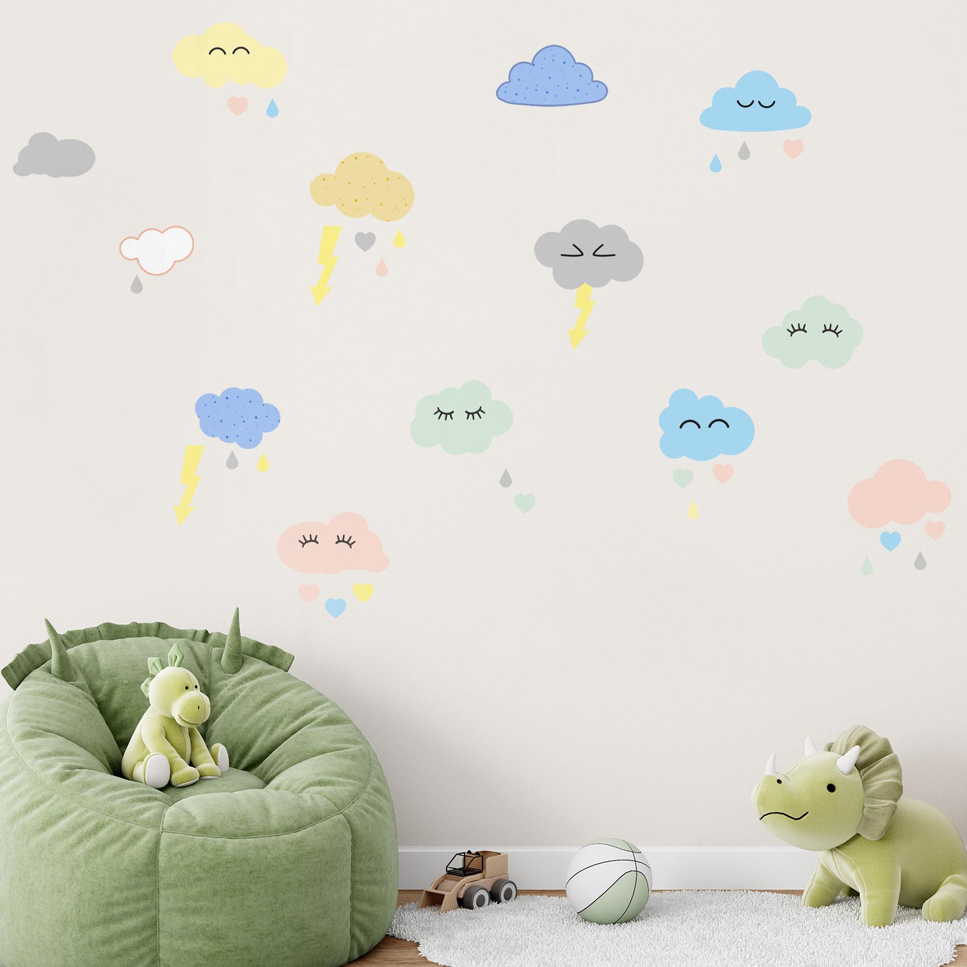 Muursticker set pastel wolken