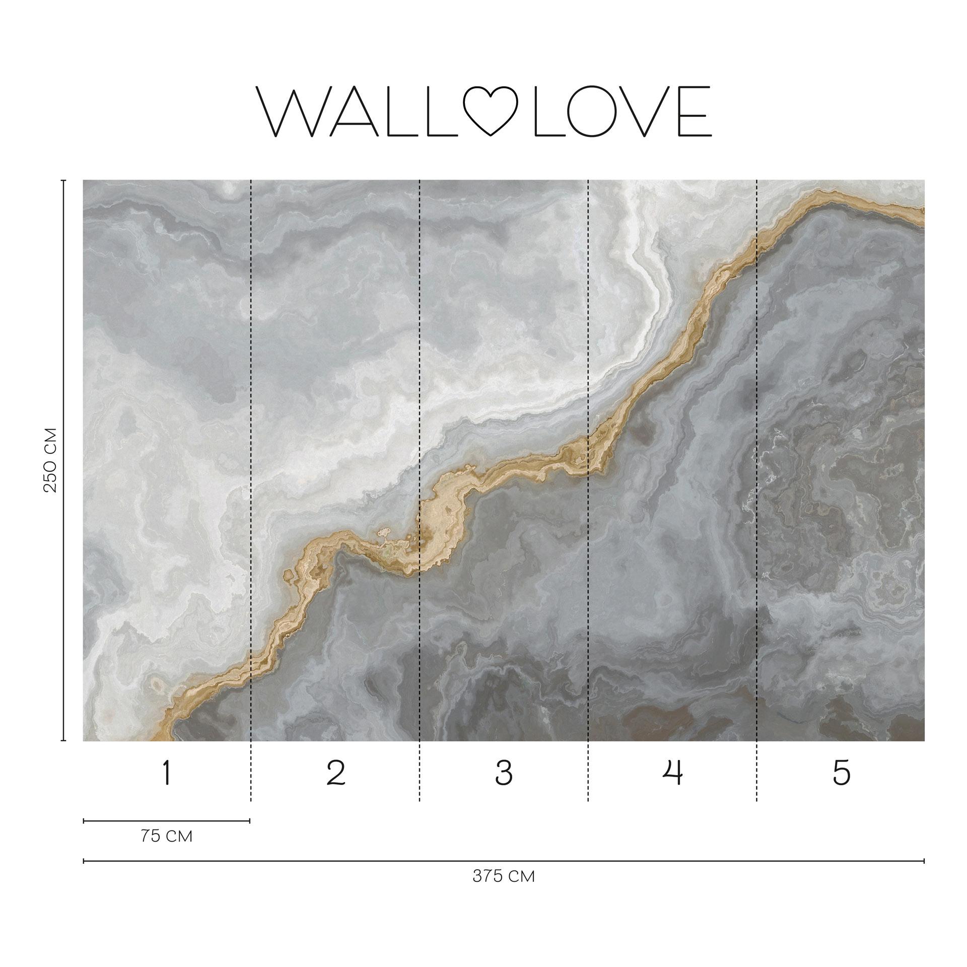 Fotobehang grijs goud - Vliesbehang 3,75 m x 2,50 m steeneffect modern