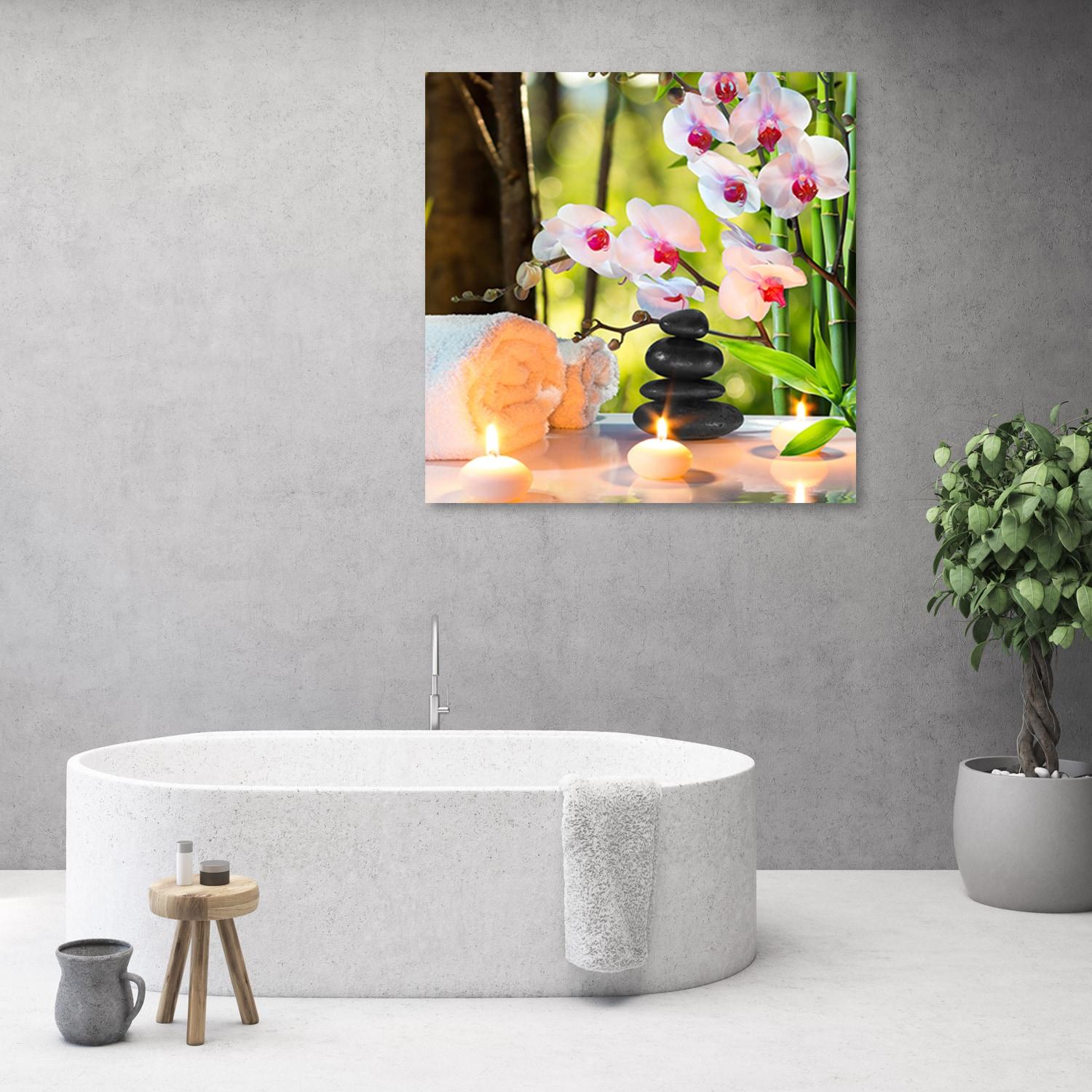 Canvasbillede, Spa stearinlys Orkidé blomster