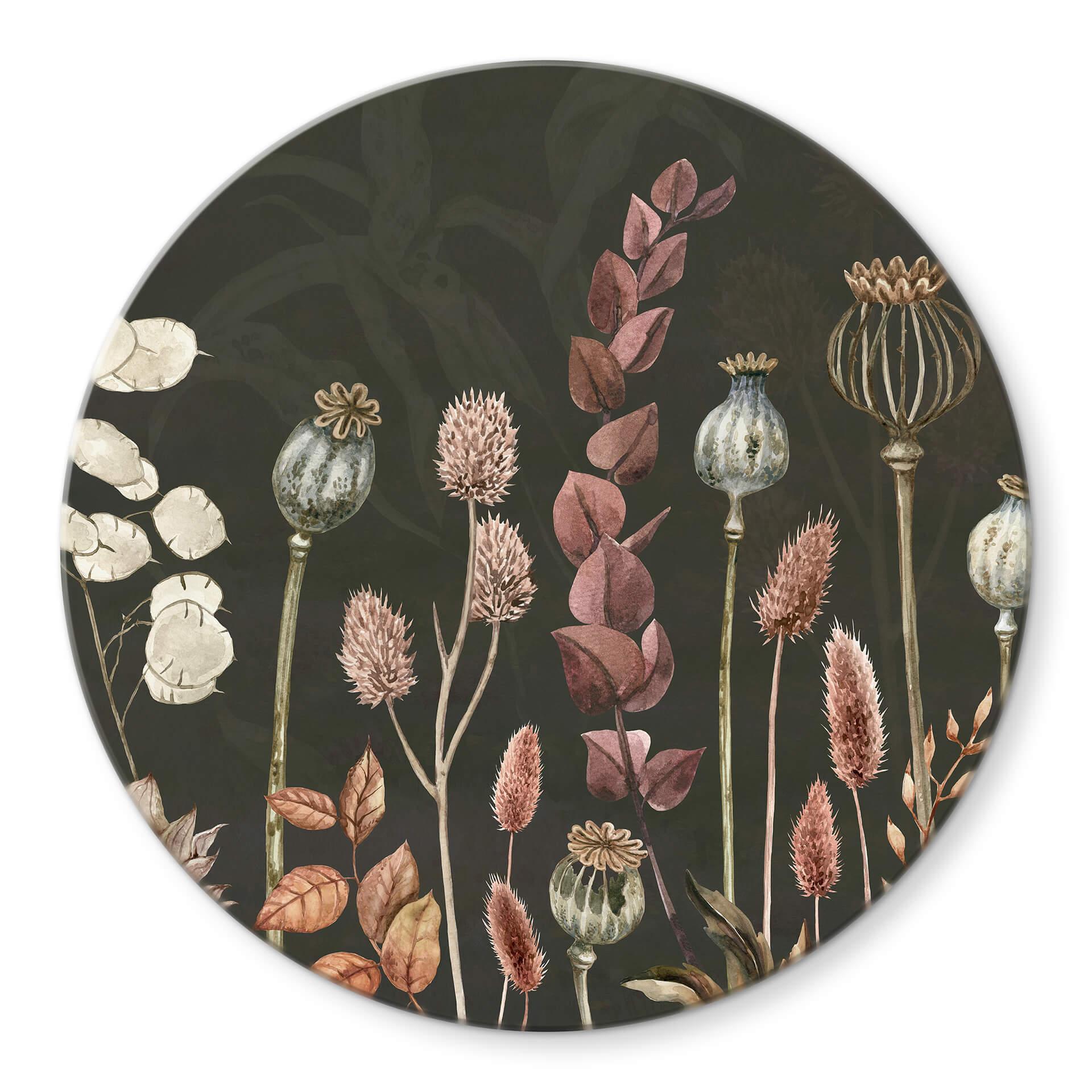 Tableau sur verre Sir Edward - Fleurs séchées Olive
