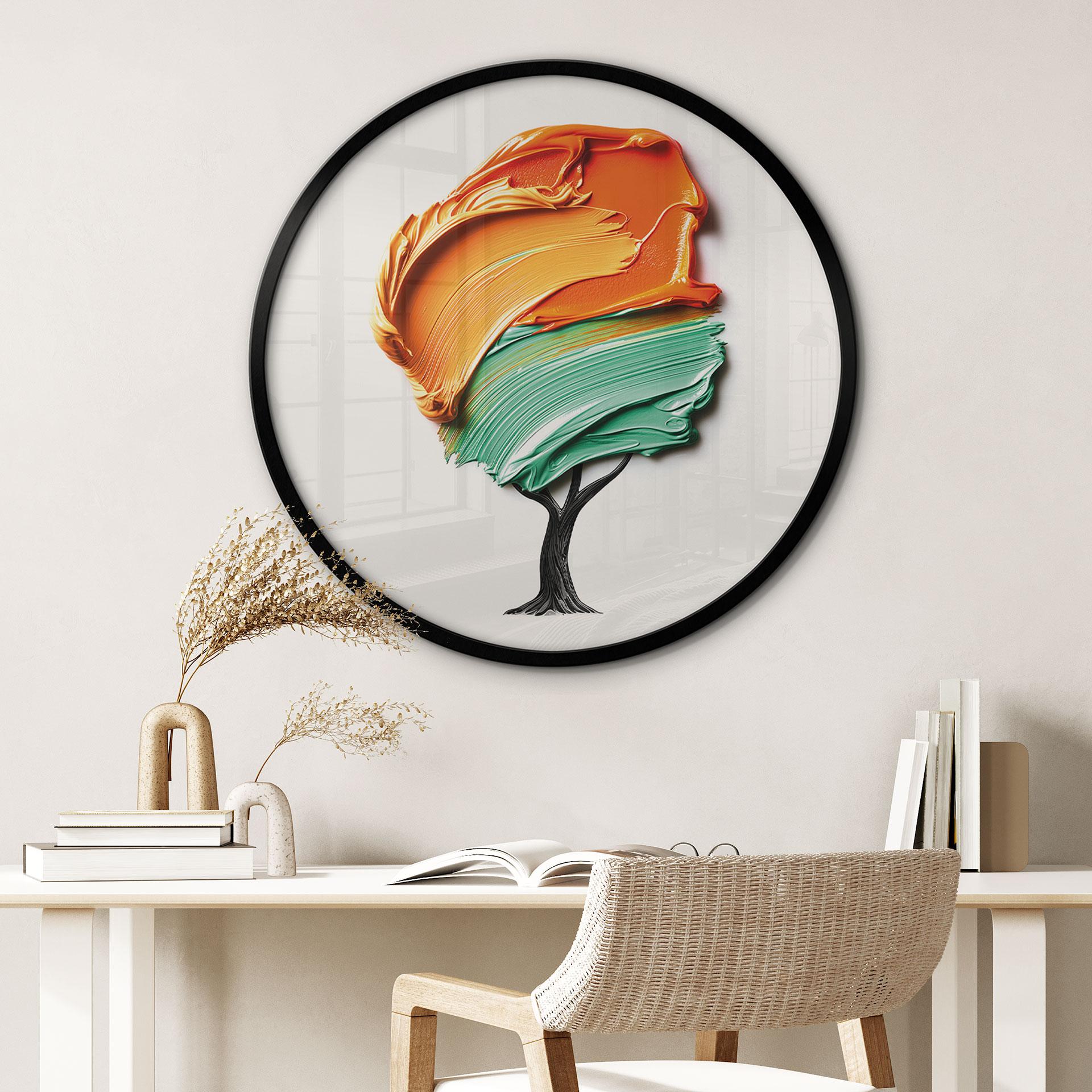 Póster árbol con corona 3D naranja y verde - Mielu - Redondo