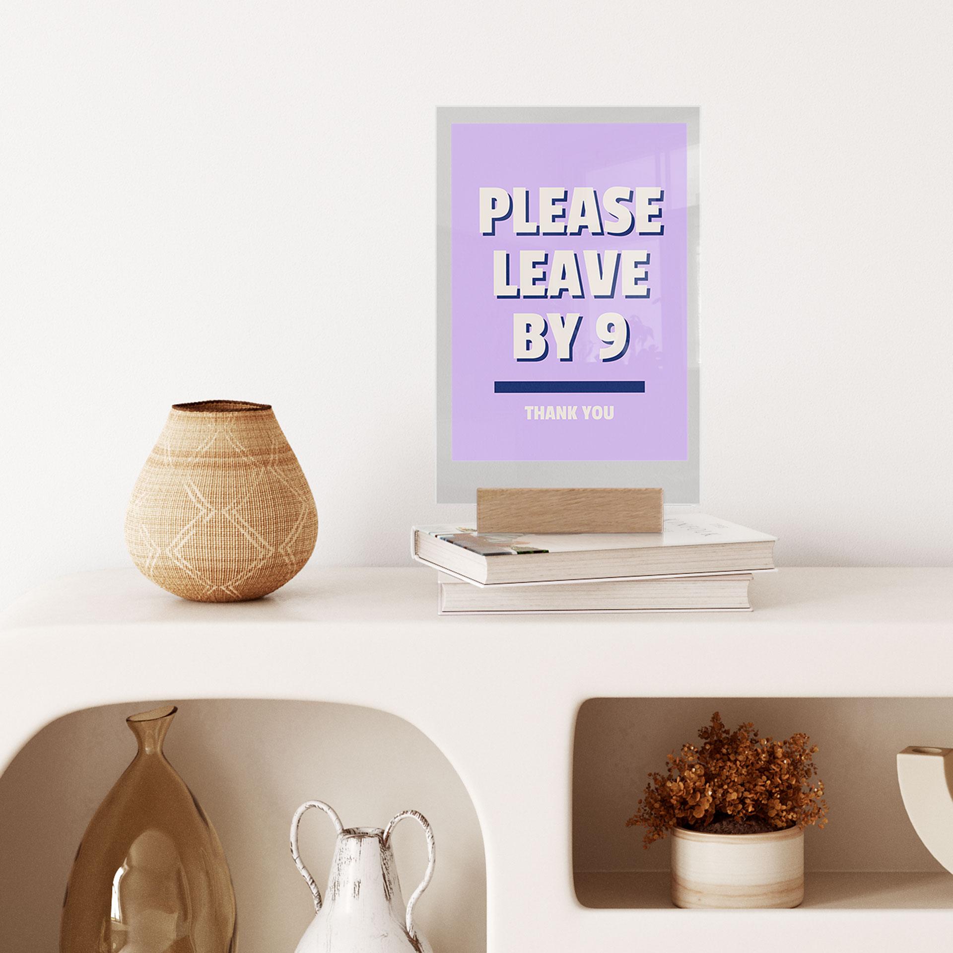 Akrylglas borddekoration Please leave by 9 - Fritsch