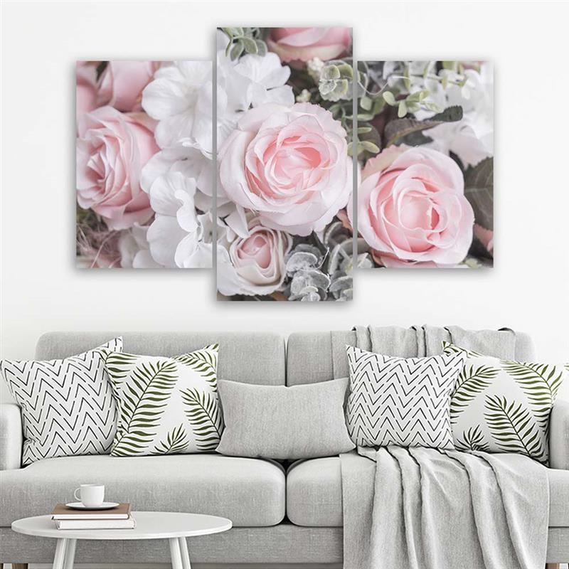 3-delt lærredsprint Pink Roses Flowers Nature