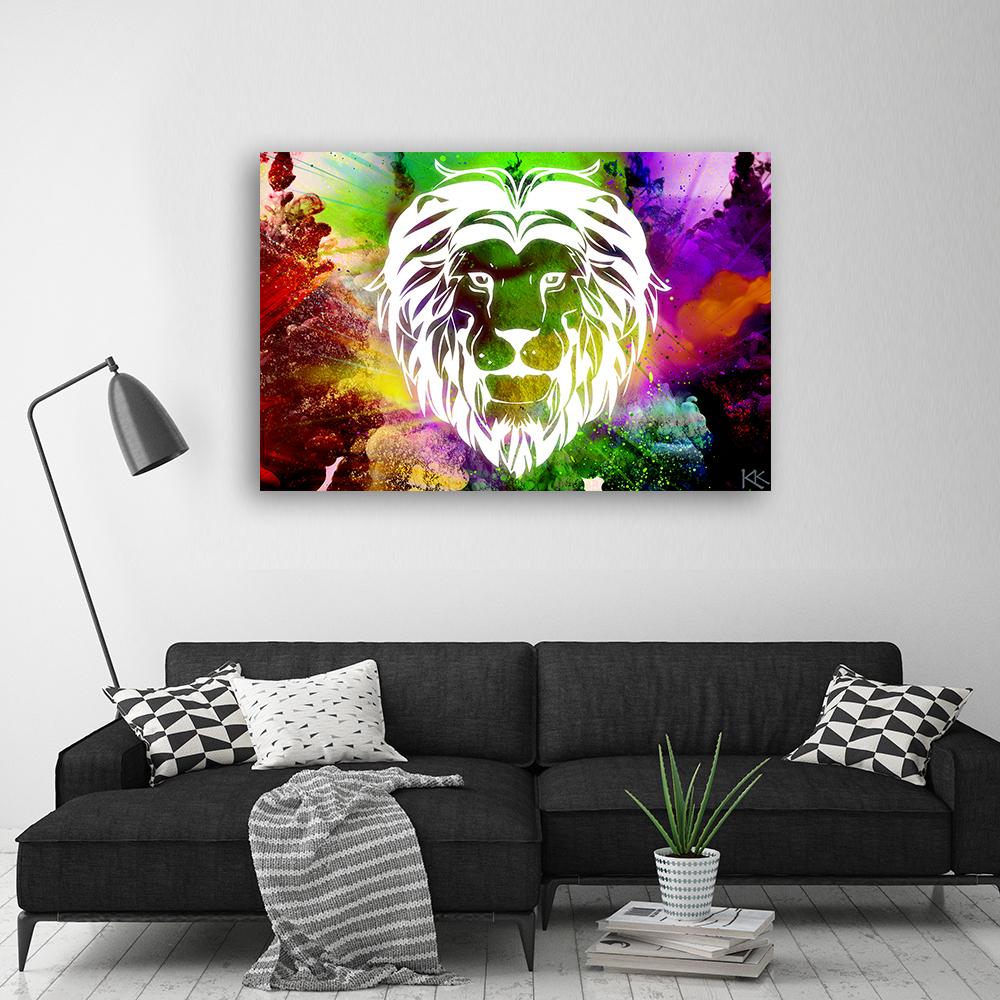 Canvasbillede, farverig løveabstraktion