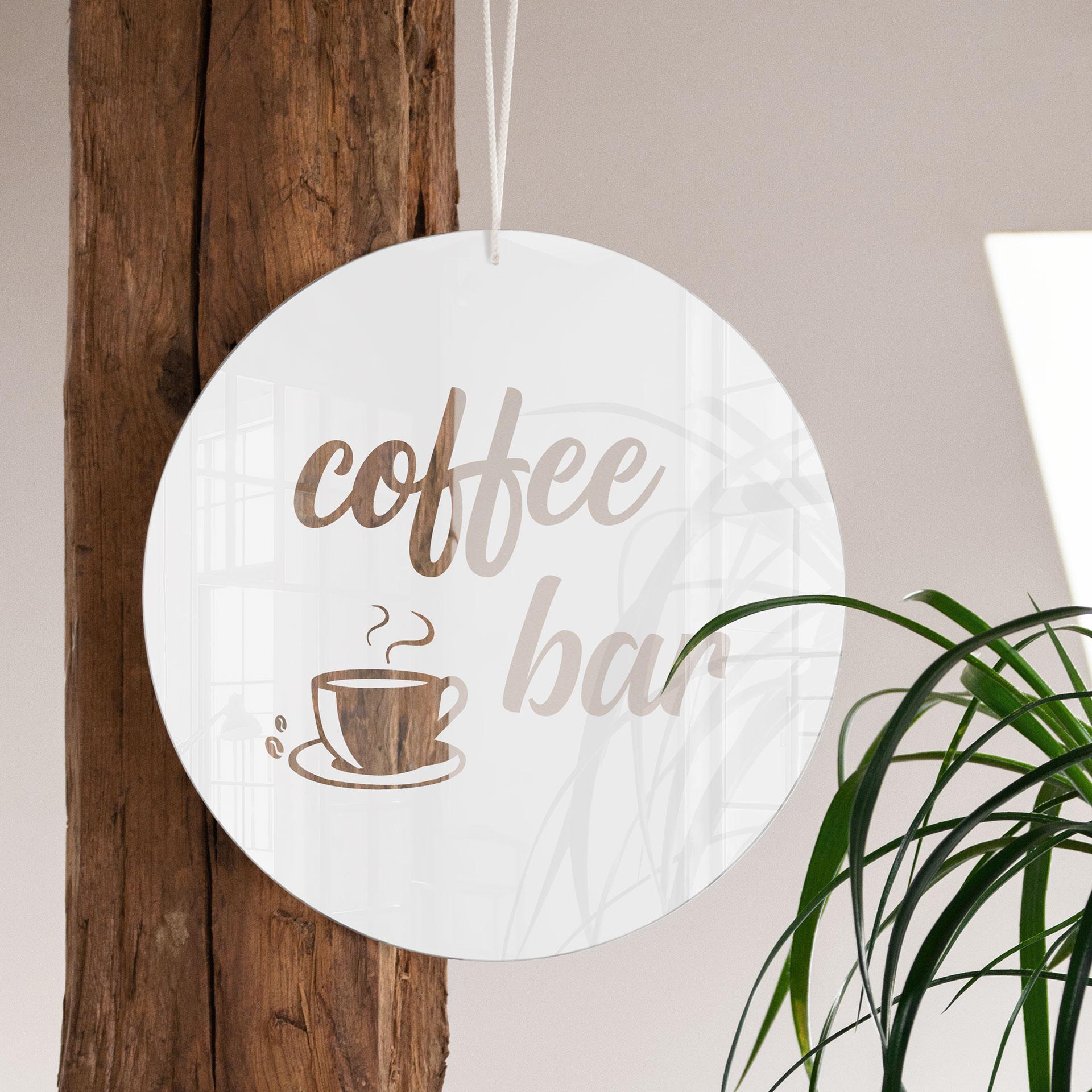 Akrylbillede, vinduesbillede til at hænge Coffe Bar op - rund