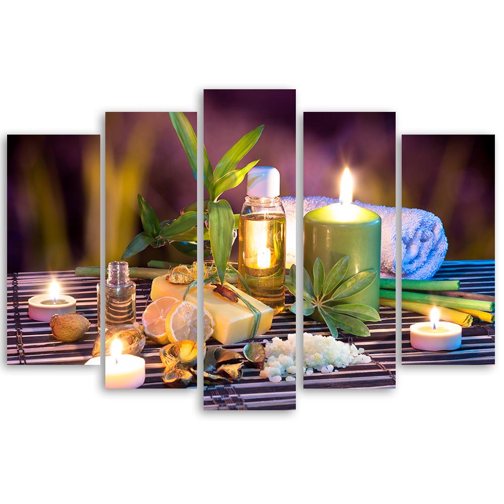 5 stykke lærredsprint, Zen Flowers Candle Wellness