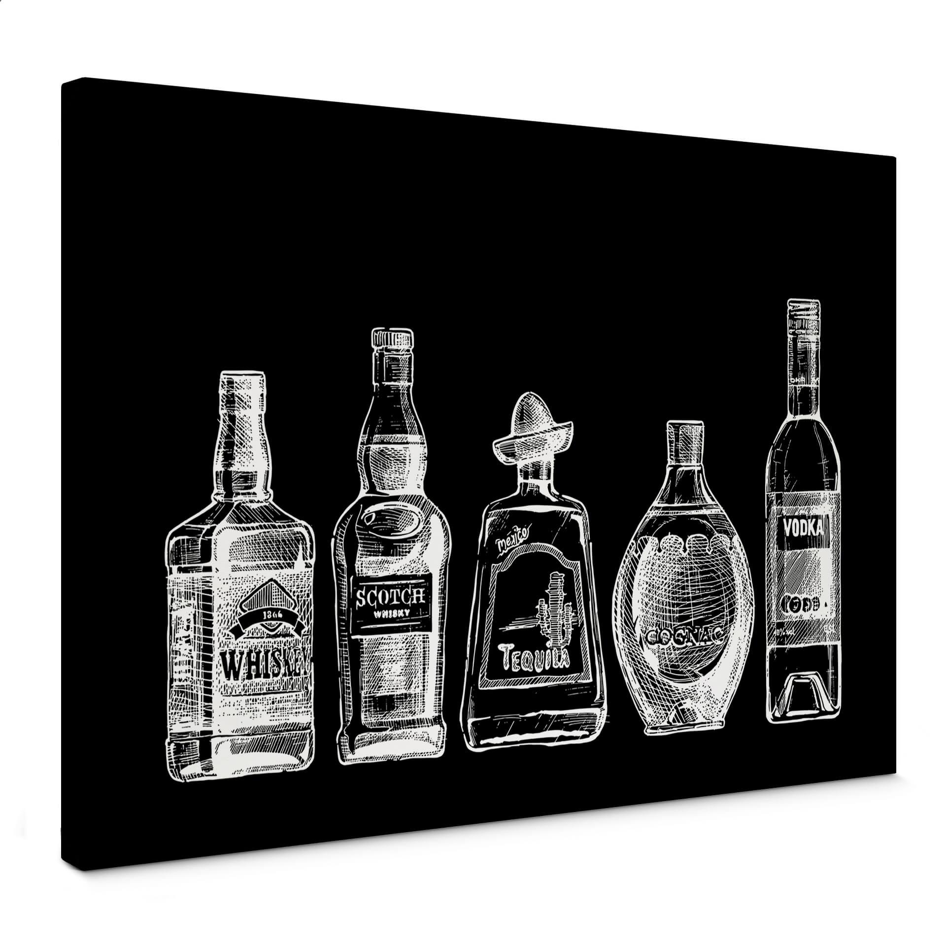 Lienzo 5 botellas de diversión - negro