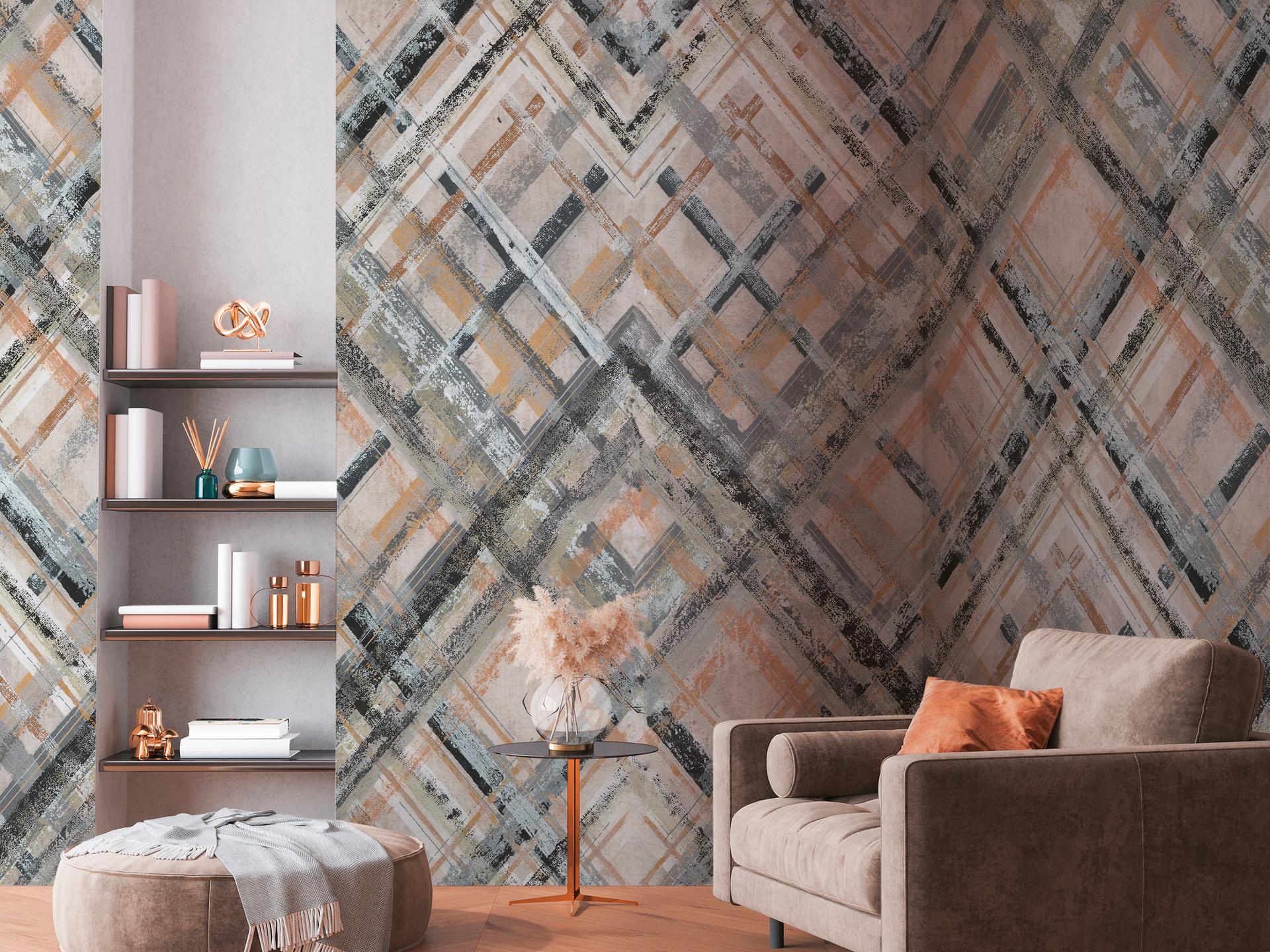 plaid tapet grå beige - non-woven tapet plaid art Livingwalls - mat og glat