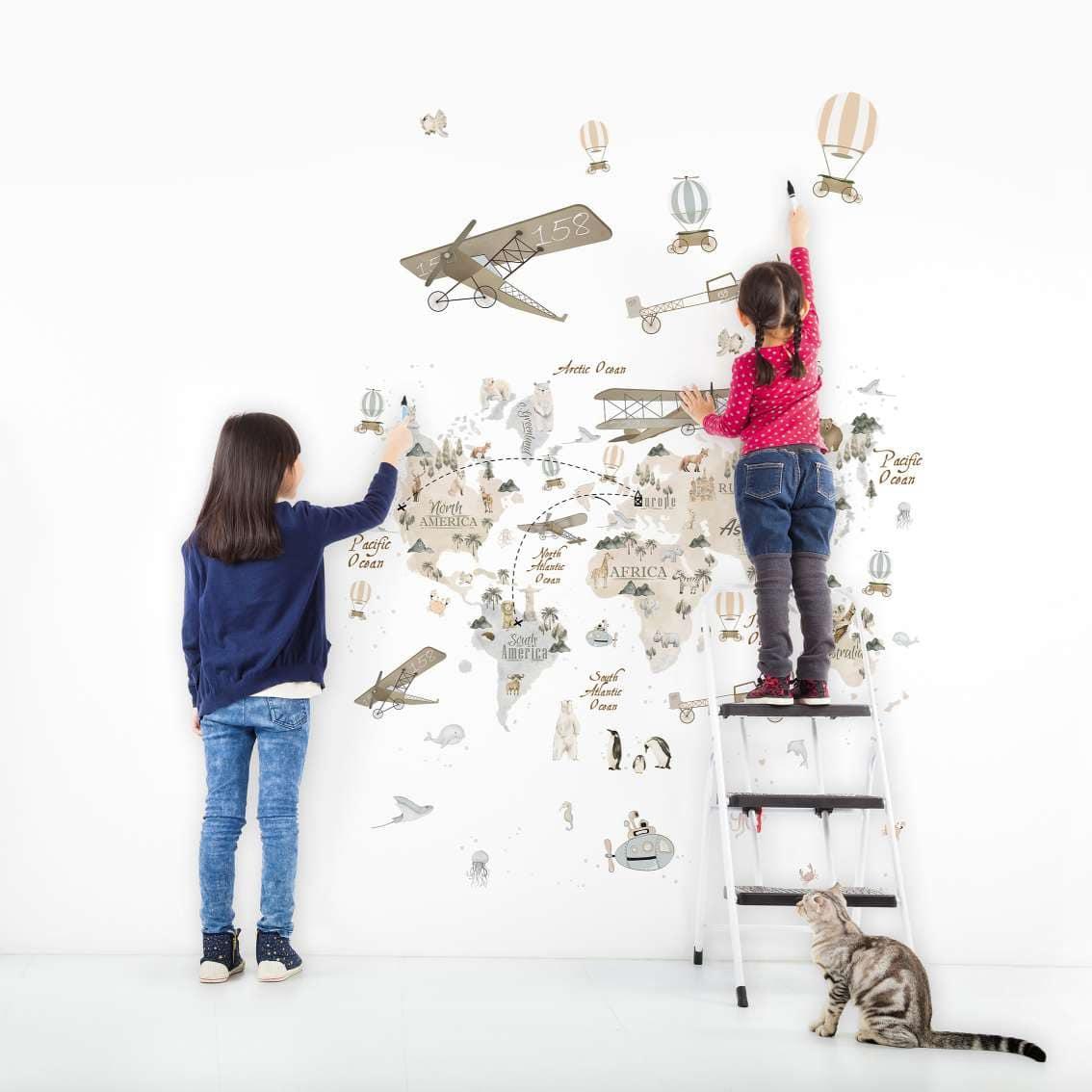 kinderbehang, vliesbehang met illustratie Kids Walls wit, beige