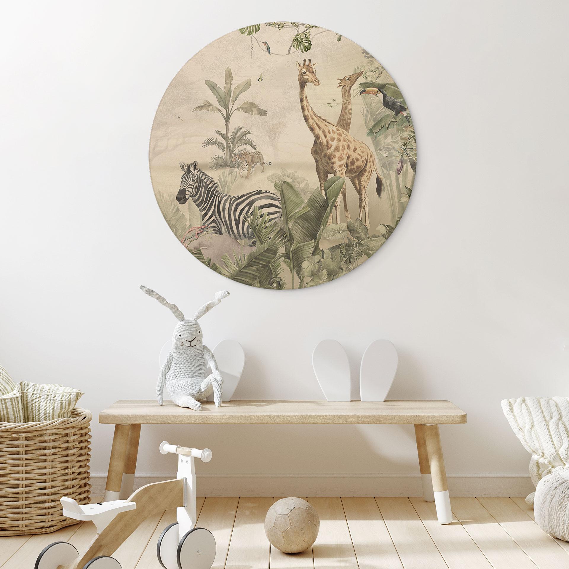 Houten Wanddecoratie jungle dieren op een Afmeting - Ms Tiff - Rond
