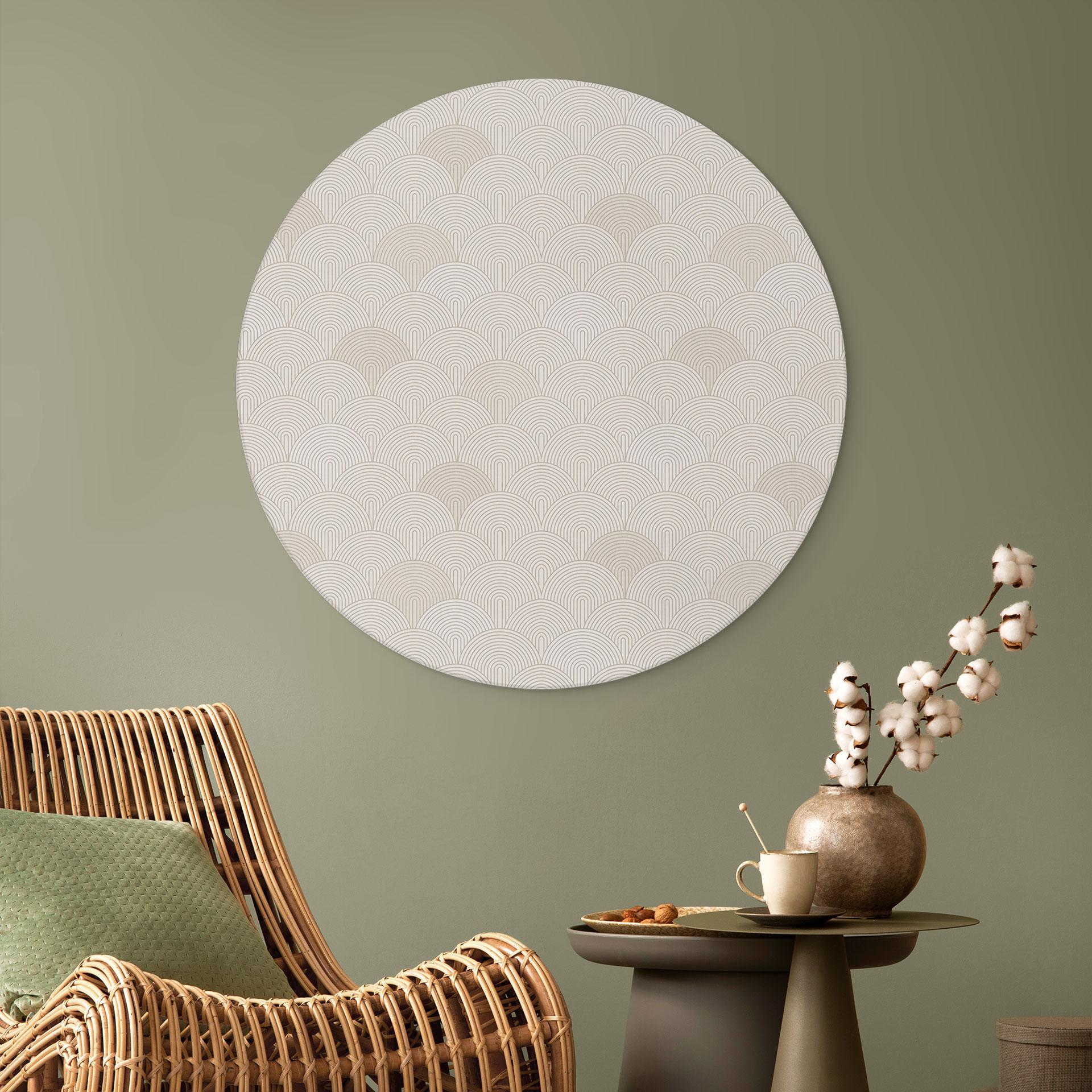 Billede Abstrakte halvcirkler i blød beige - Bloomery Decor - rund – print på aluminium (Alu-Dibond)