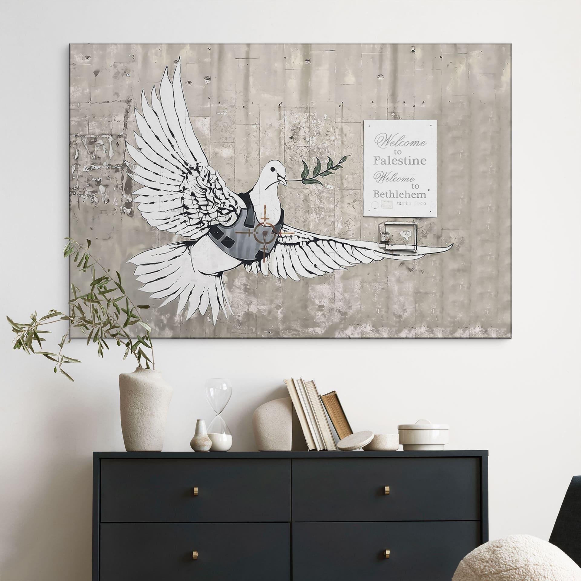 Wandbild Banksy - Die Friedenstaube - Alu-Dibond