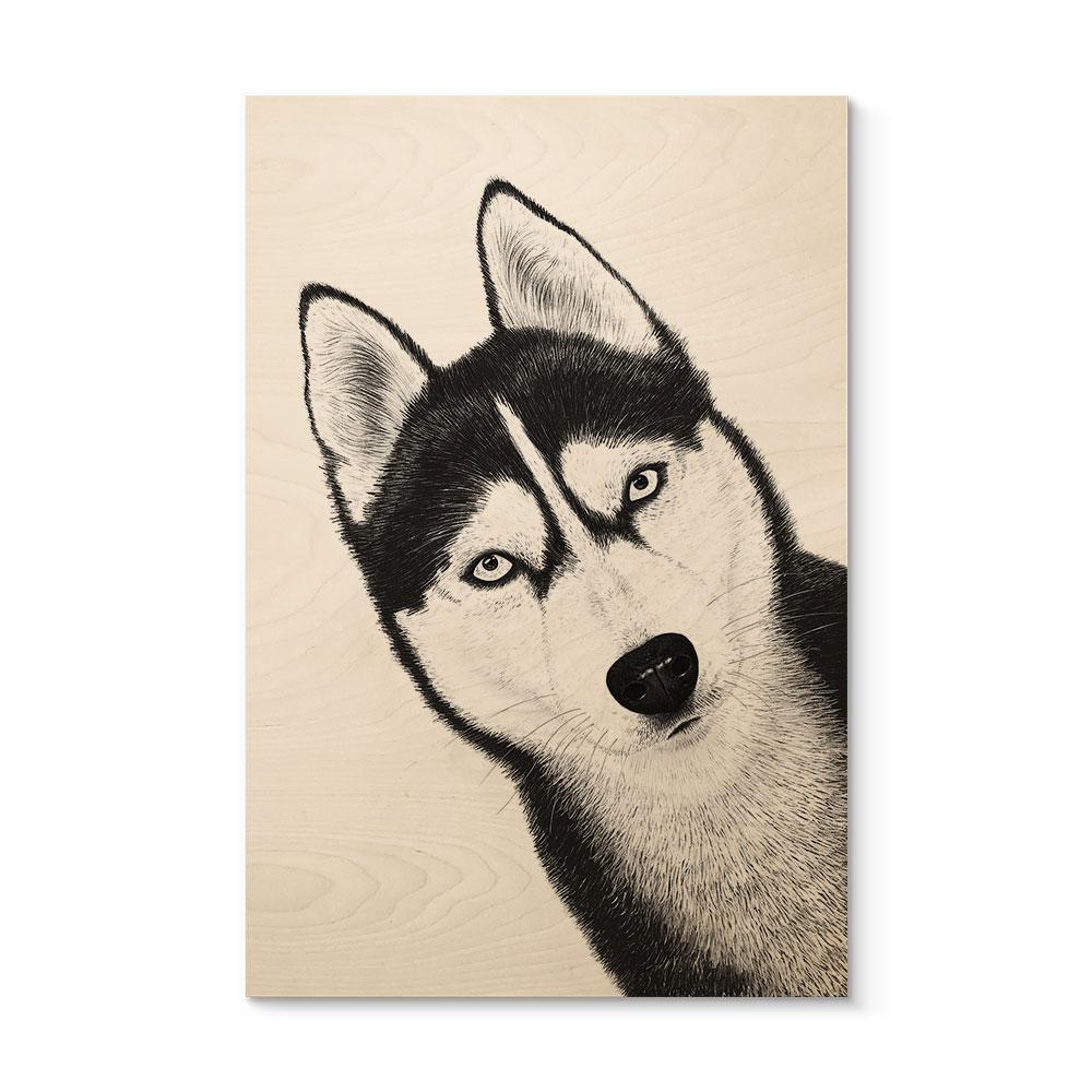 Træbillede Siberian husky - hundeportræt - Korenkova