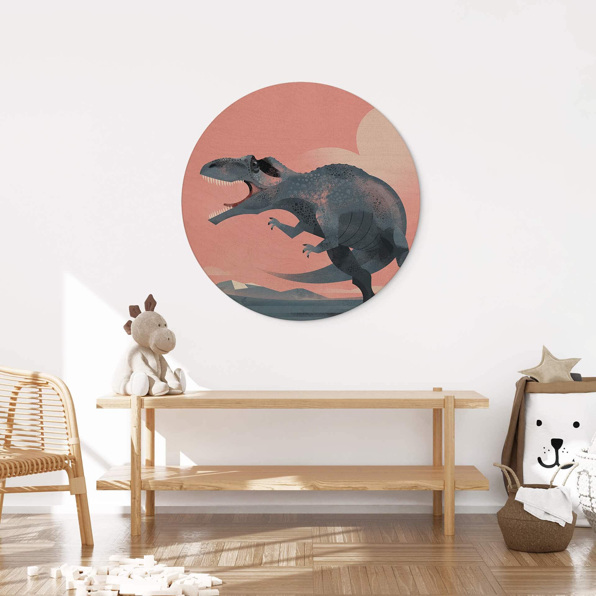 Holzbild Dinosaurier Giganotosaurus Rund - Braun