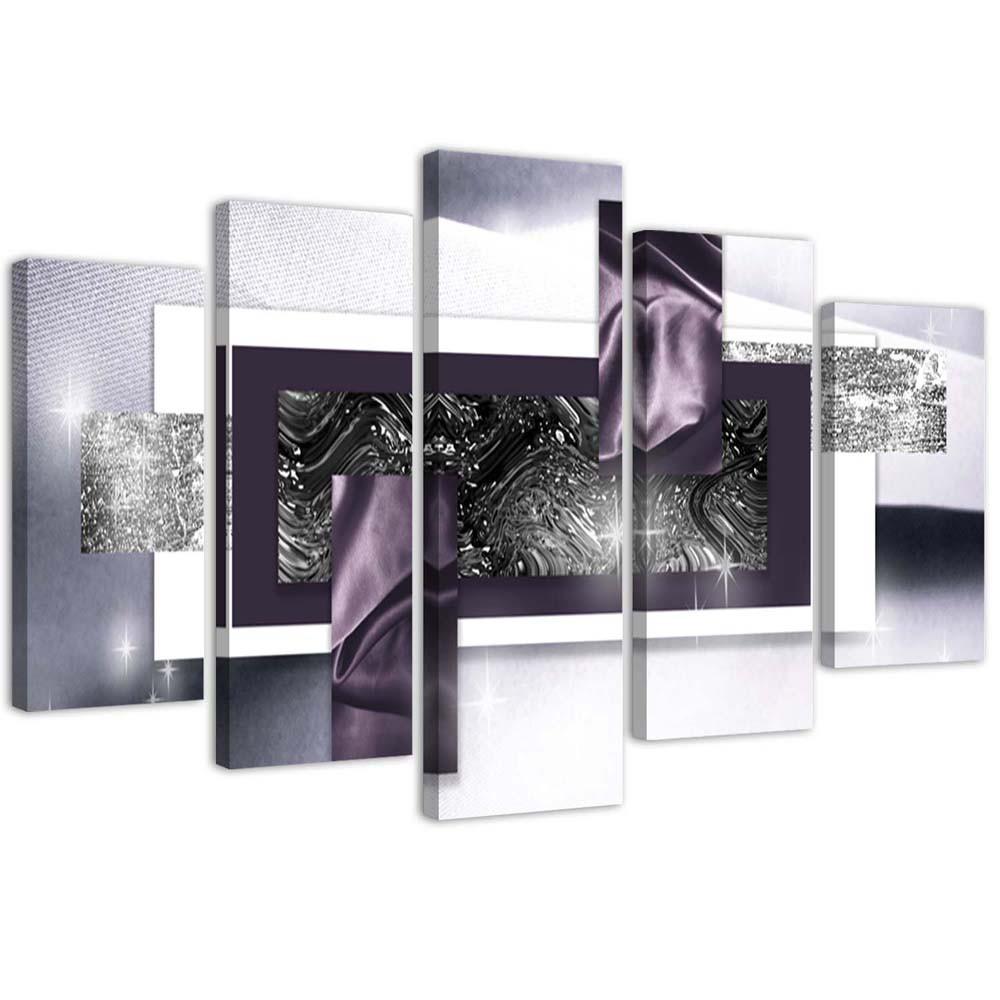5 stykke lærredstryk Abstrakt Violet Grey