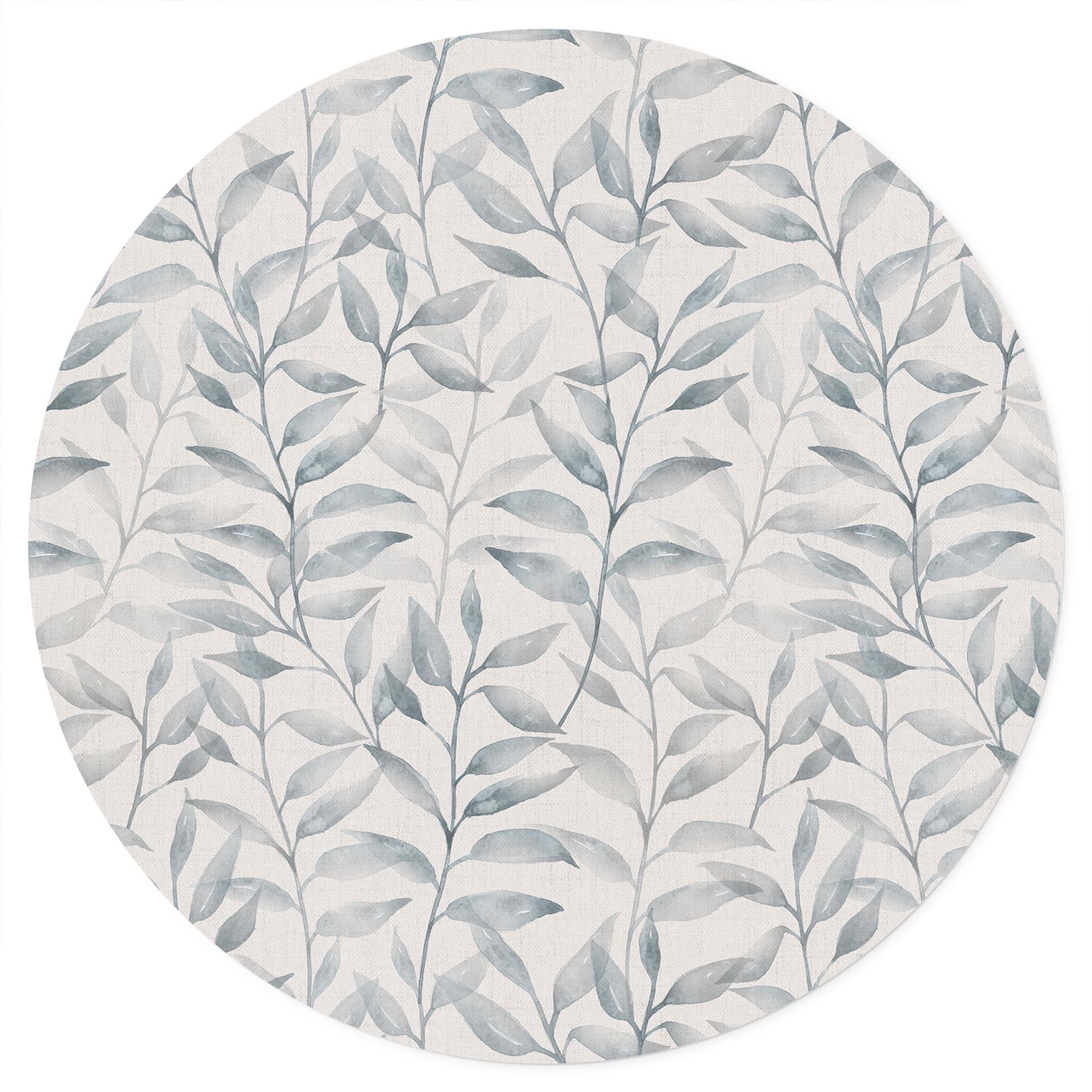 Muursticker met delicate aquarelbladeren - Zacht grijs - Bloemdecor - Rond