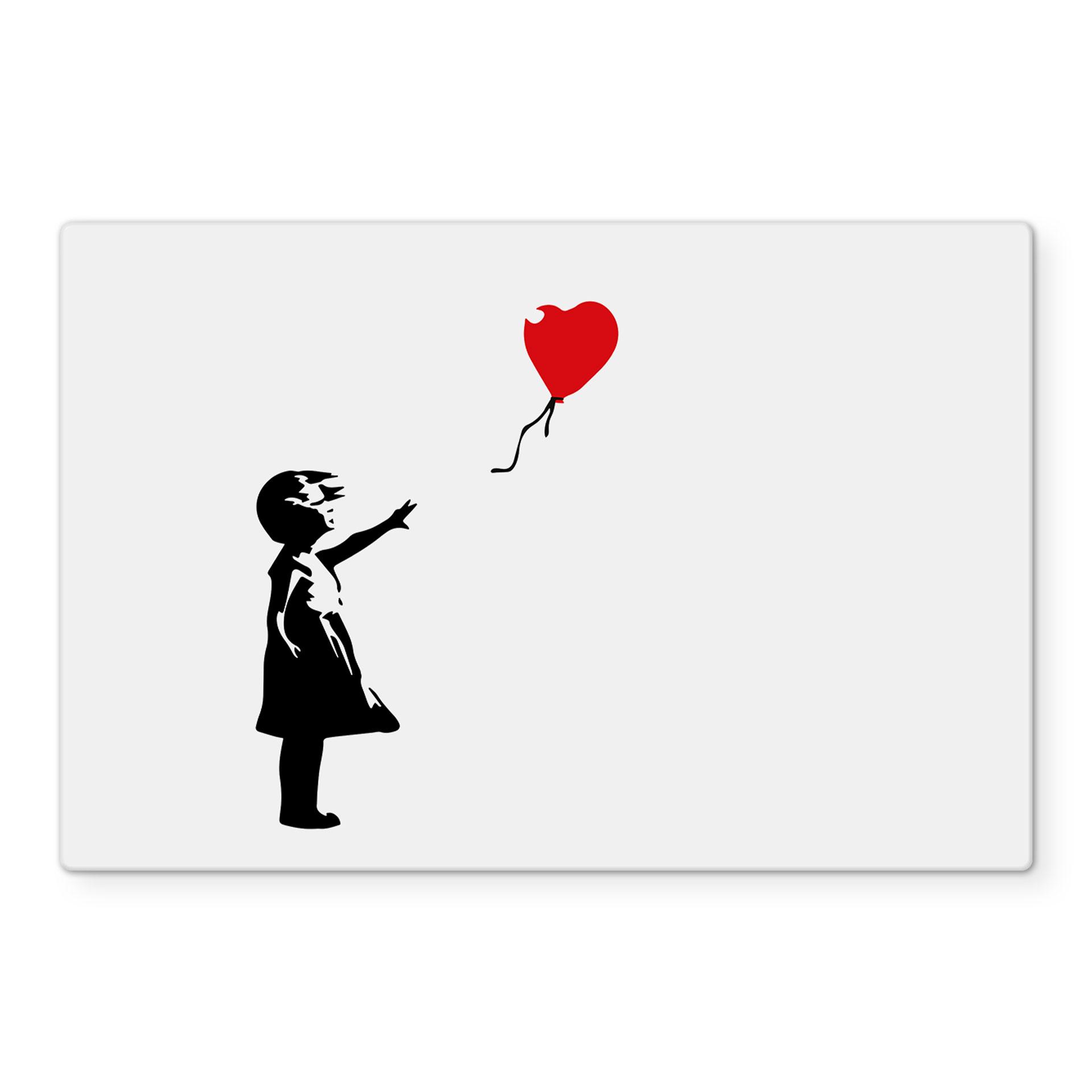 Panel szklany do kuchni Banksy - Dziewczynka z czerwonym balonikiem - Transparentny