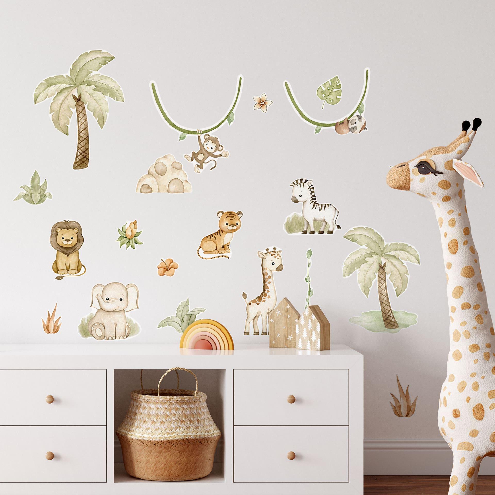 Wallsticker | wallsticker til børn - Søde dyr under palmer - Oliver Robins - 50x70 cm