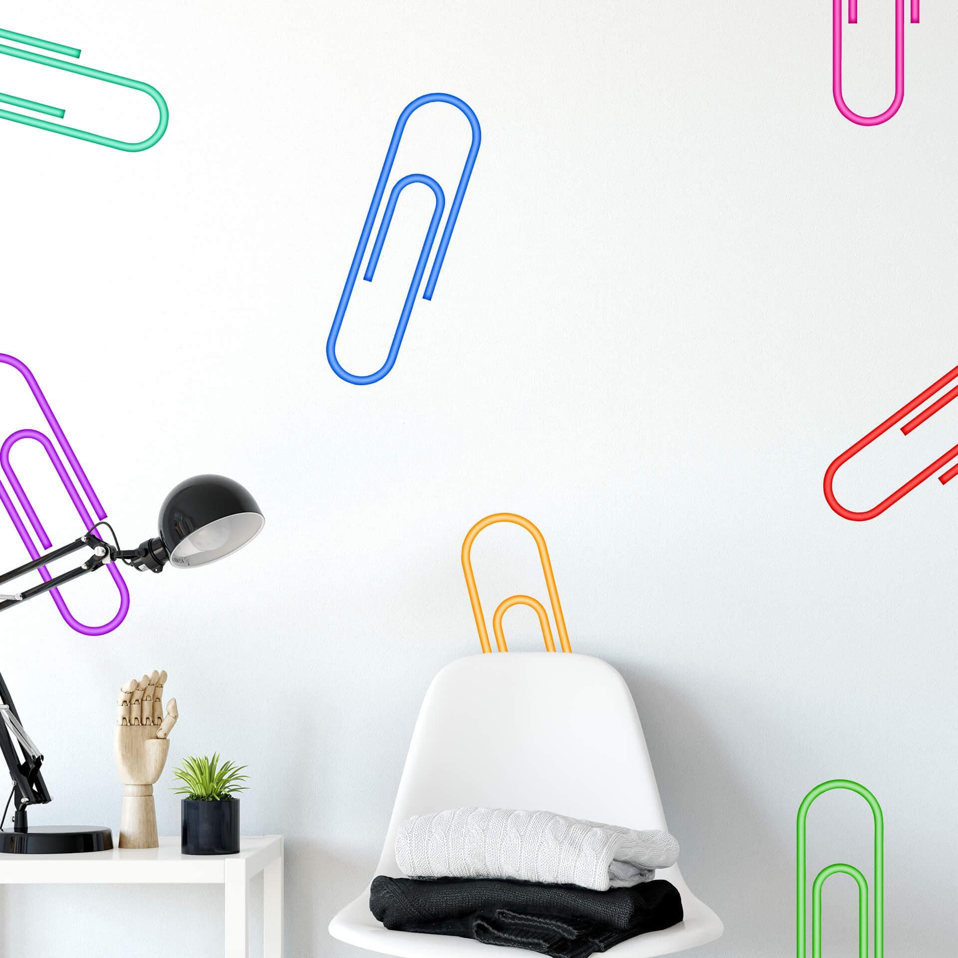 Wallsticker - Papirclips, farverige