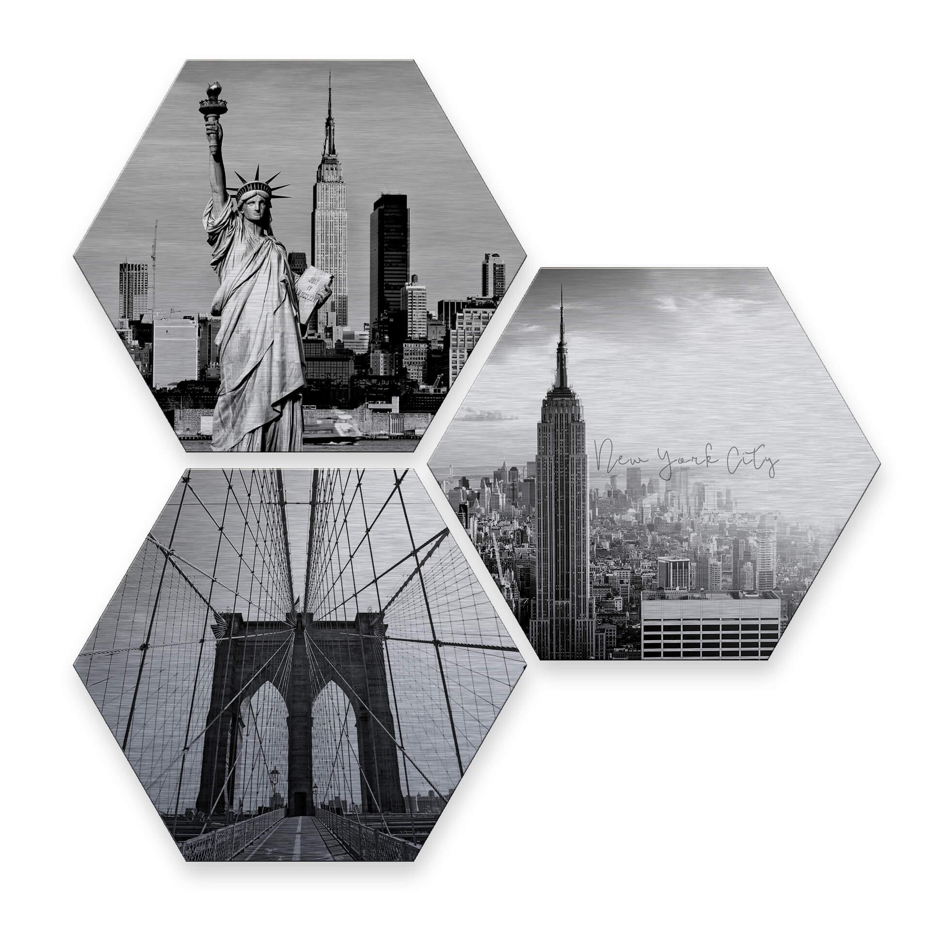Hexagone Alu dibond - Effet argenté - New York
