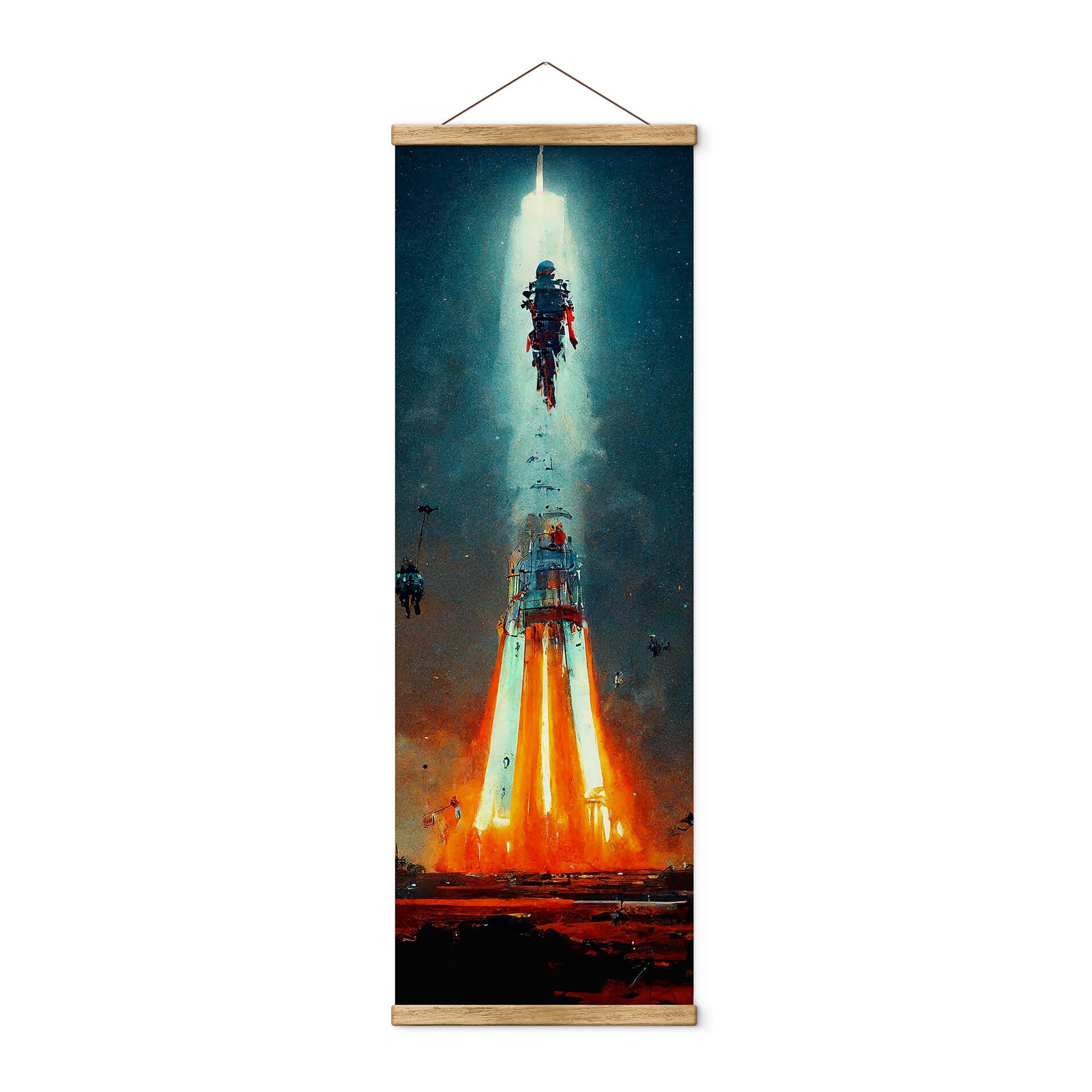 Tekstil plakat Heine - Ud i rummet - Raketopsendelse - Astro Cruise