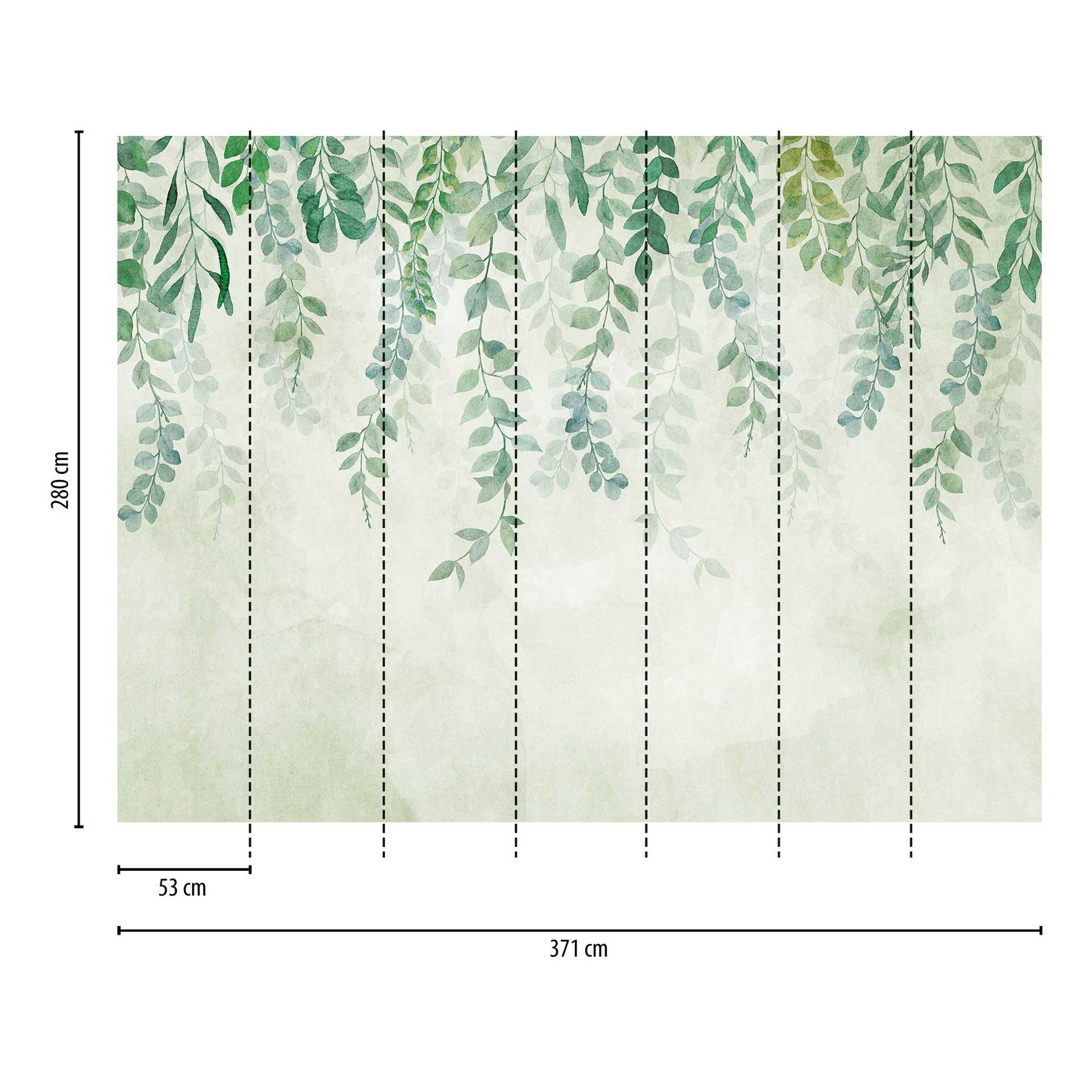 Bladeren groen aquarel - vliesbehang met plantenmotief voor slaapkamer
