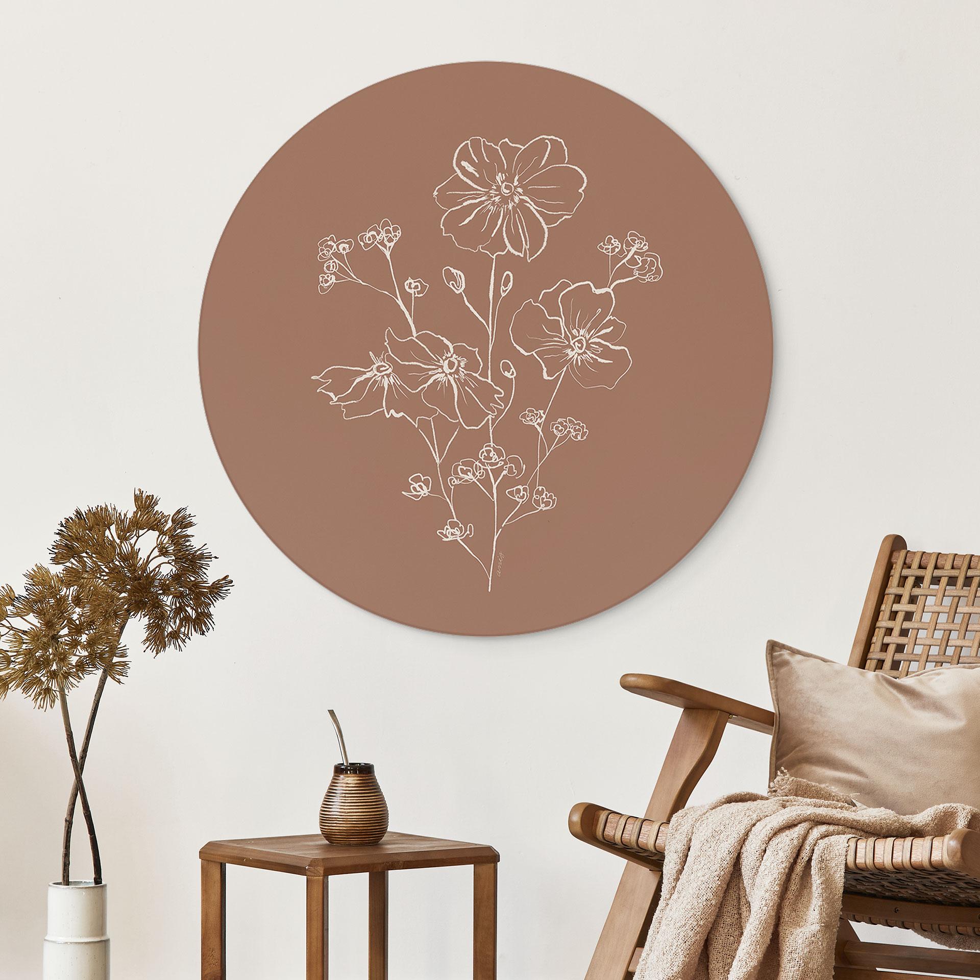 Billede Wild Rose Bouquet Mocha Mousse - Anis Illustration - rund – print på aluminium (Alu-Dibond)