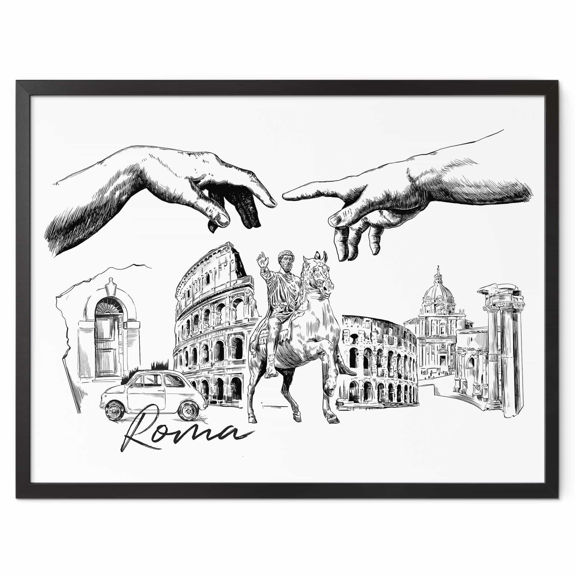 Poster Love your City - Roma Schwarz-Weiß