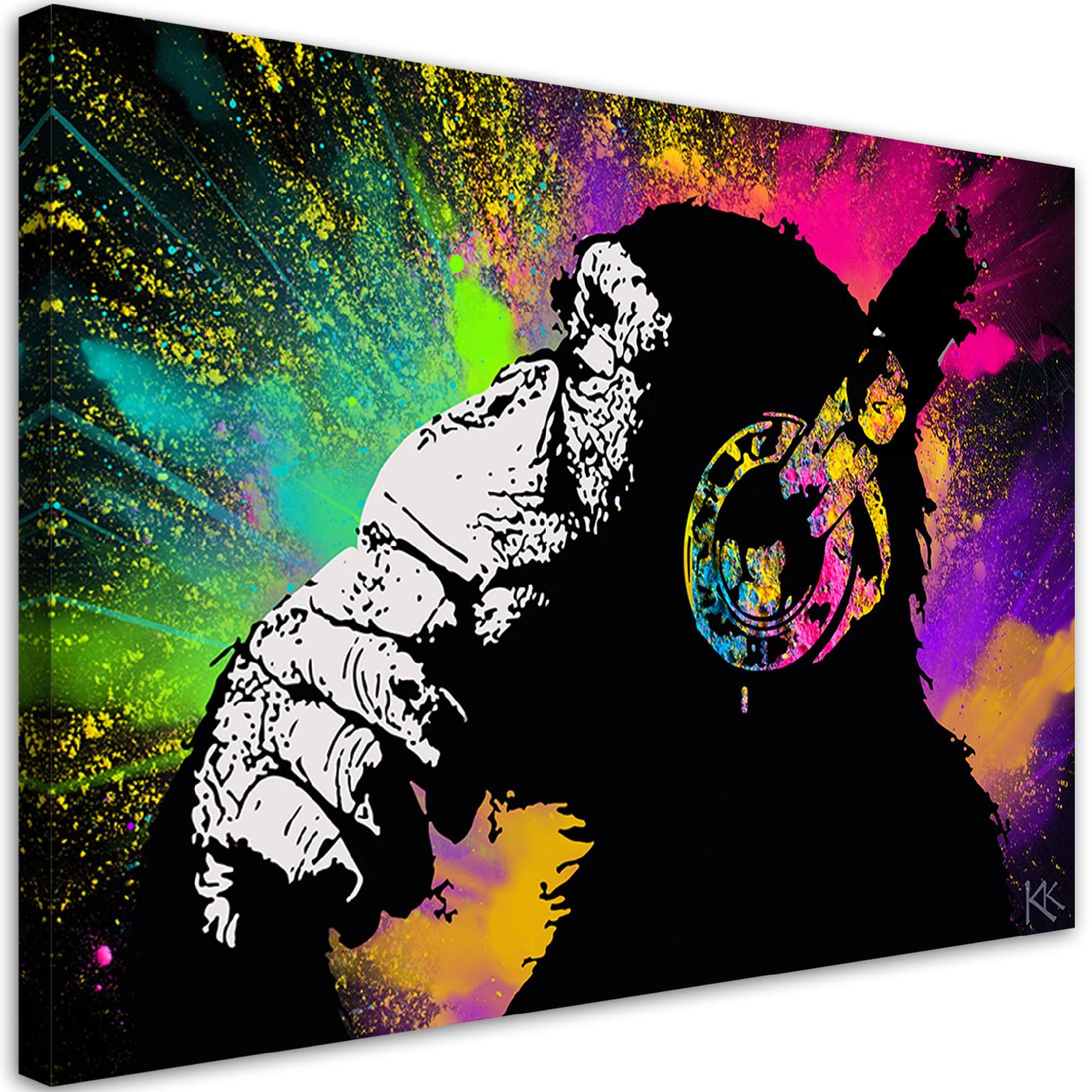 Canvasbillede, Banksy farverig abe