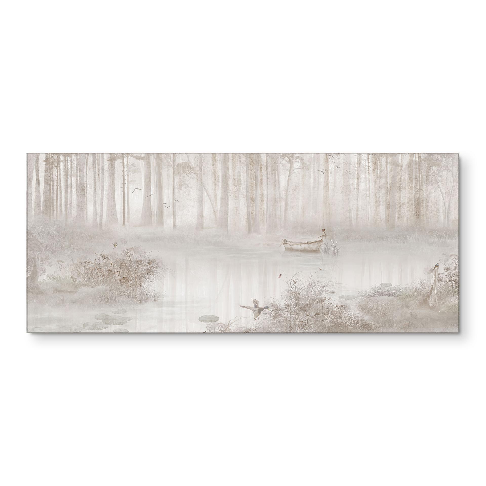 Küchenrückwand Wald am See im Nebel in Beige - Ms Tiff