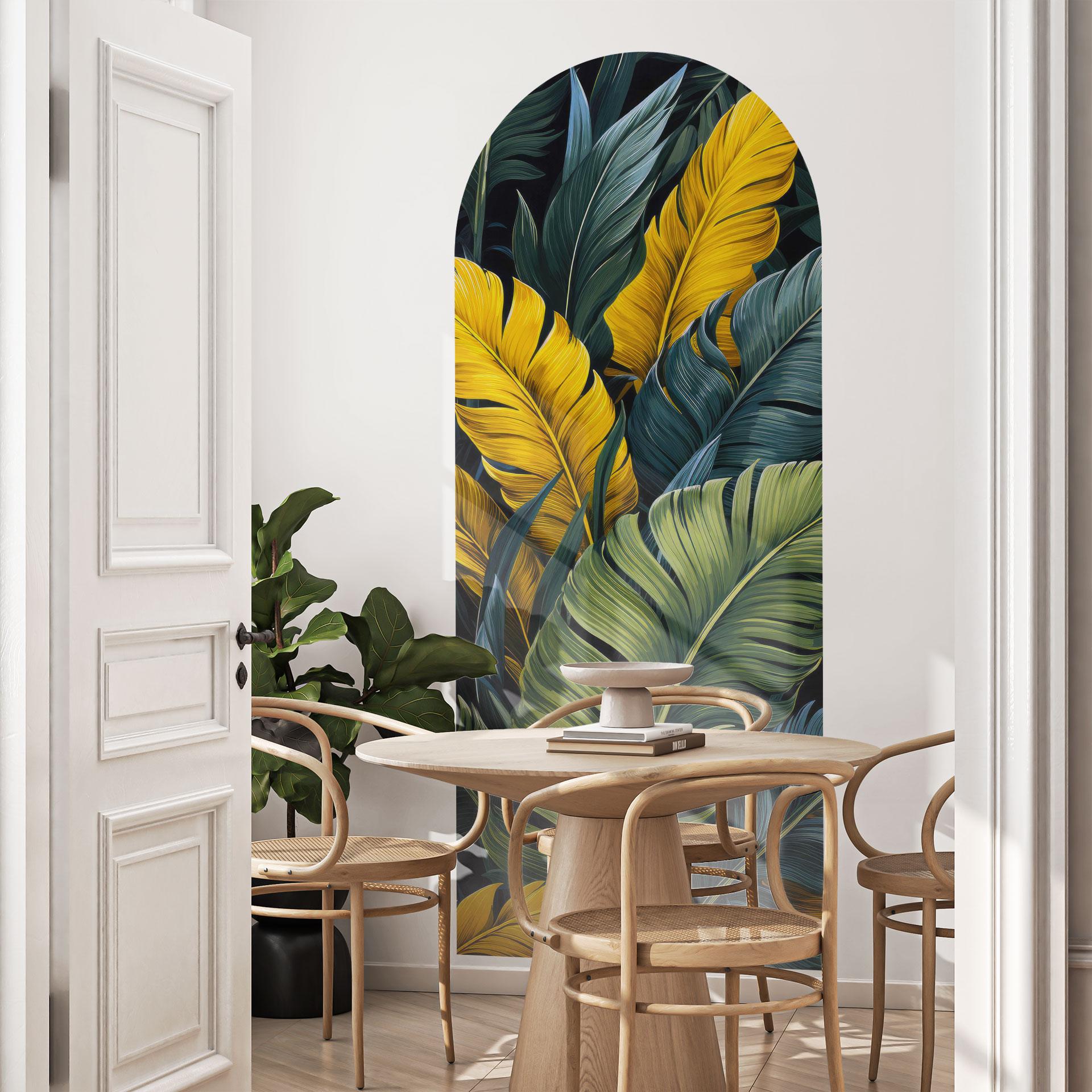 Muursticker boogpaneel Kleurrijke palmbladeren - Jaszke - smal