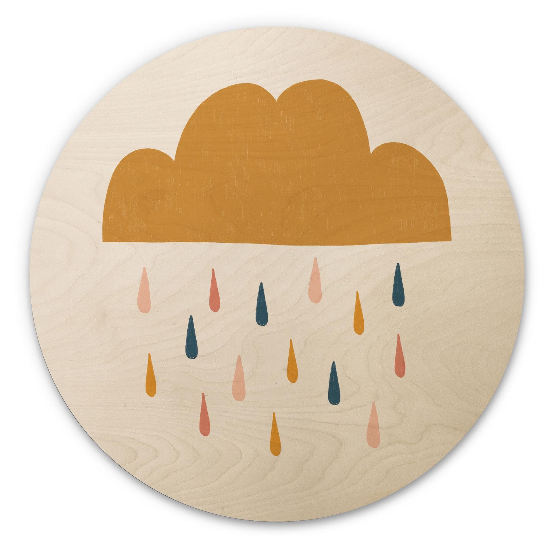Væg cirkel træ Munter regn i pastelfarver - Lisboa