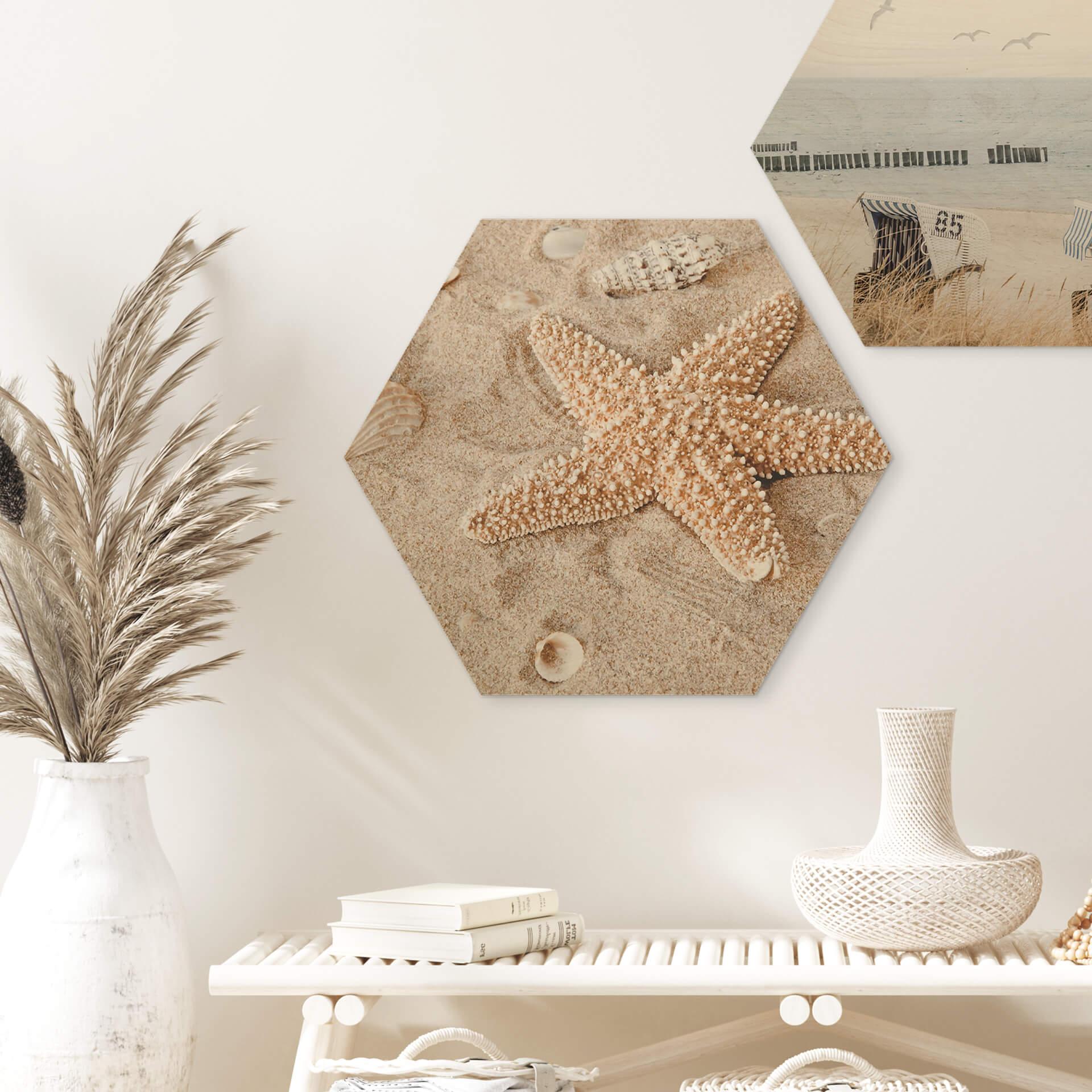 Hexagon Hout Zeester op het Strand