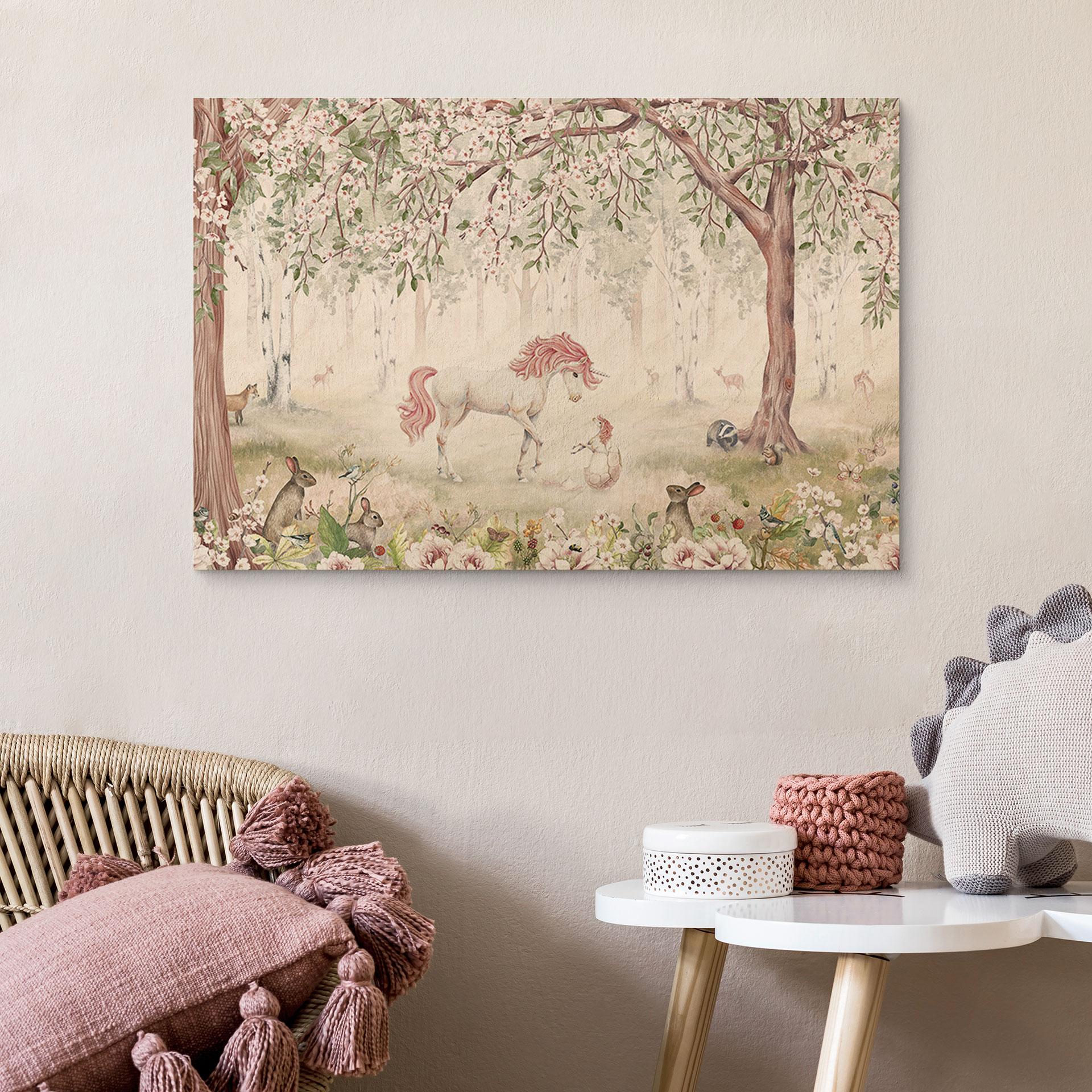 Holzbild Märchenhafter Wald mit Einhörnern - Kikki Belle