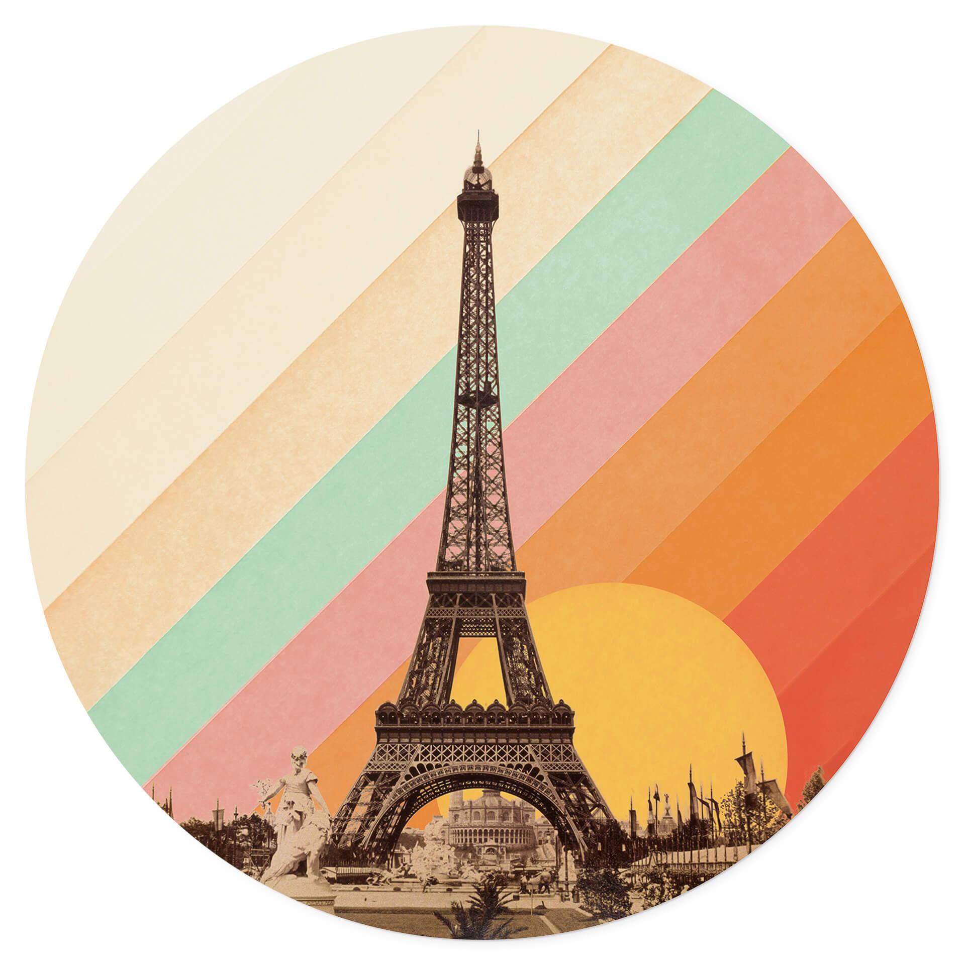 Vinilo decorativo Bodart - Torre Eiffel retro con arco iris - Redondo