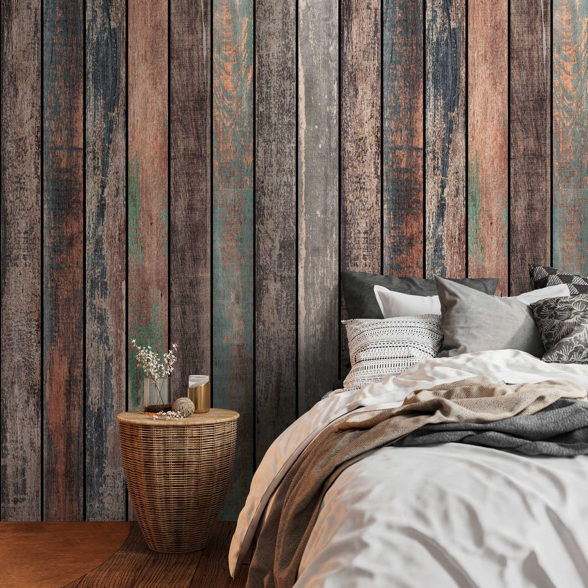 tapet i trælook i vintagestil - non-woven tapet trælameller - rustikt tapet