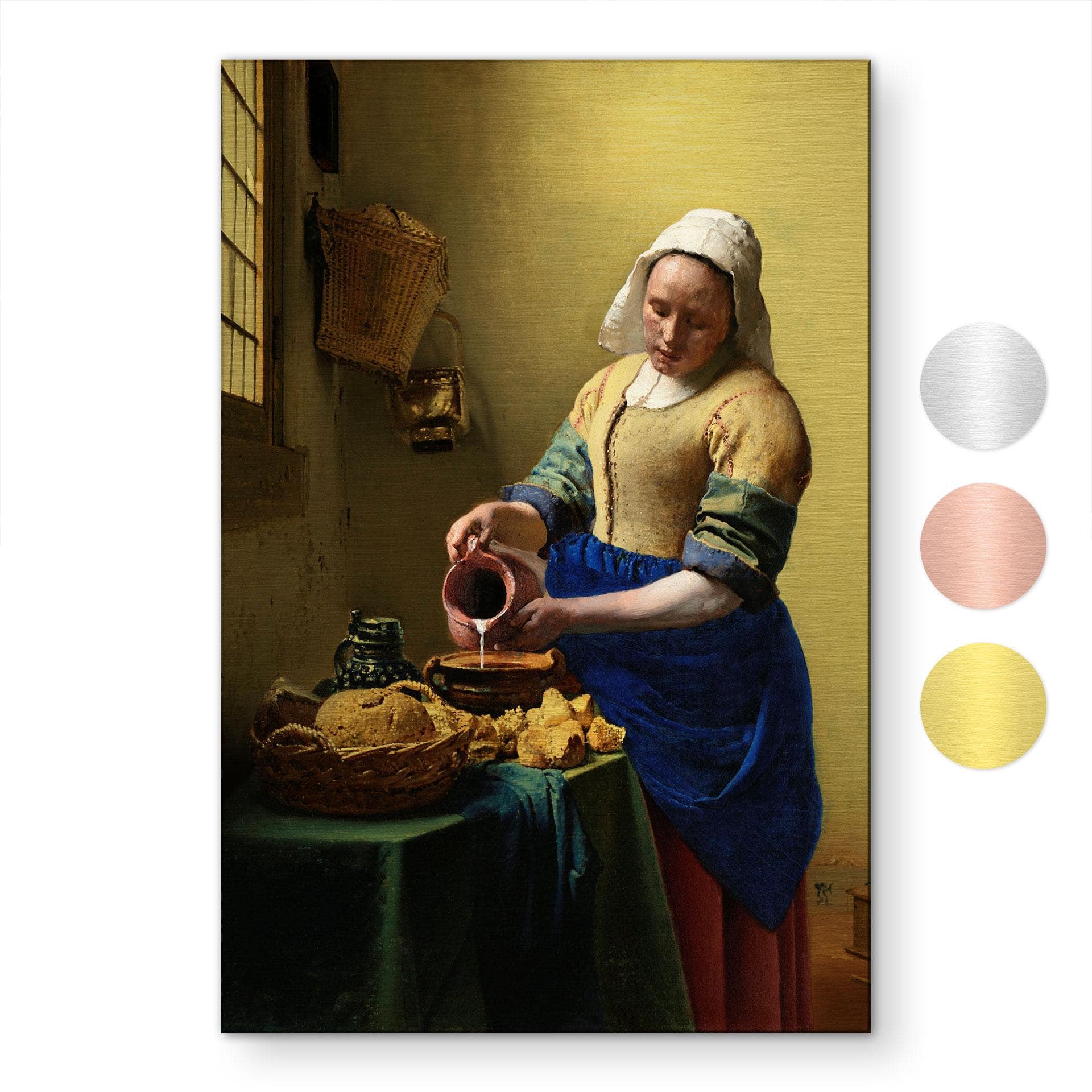 Geborsteld Alu-Dibond met goud-, zilver- & kopereffect - Het Melkmeisje - Vermeer