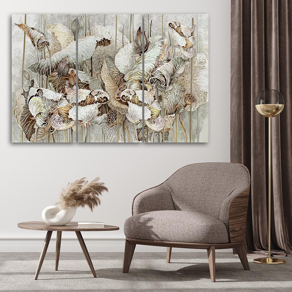 3 stykke lærredstryk, Saint Lotus-blomster
