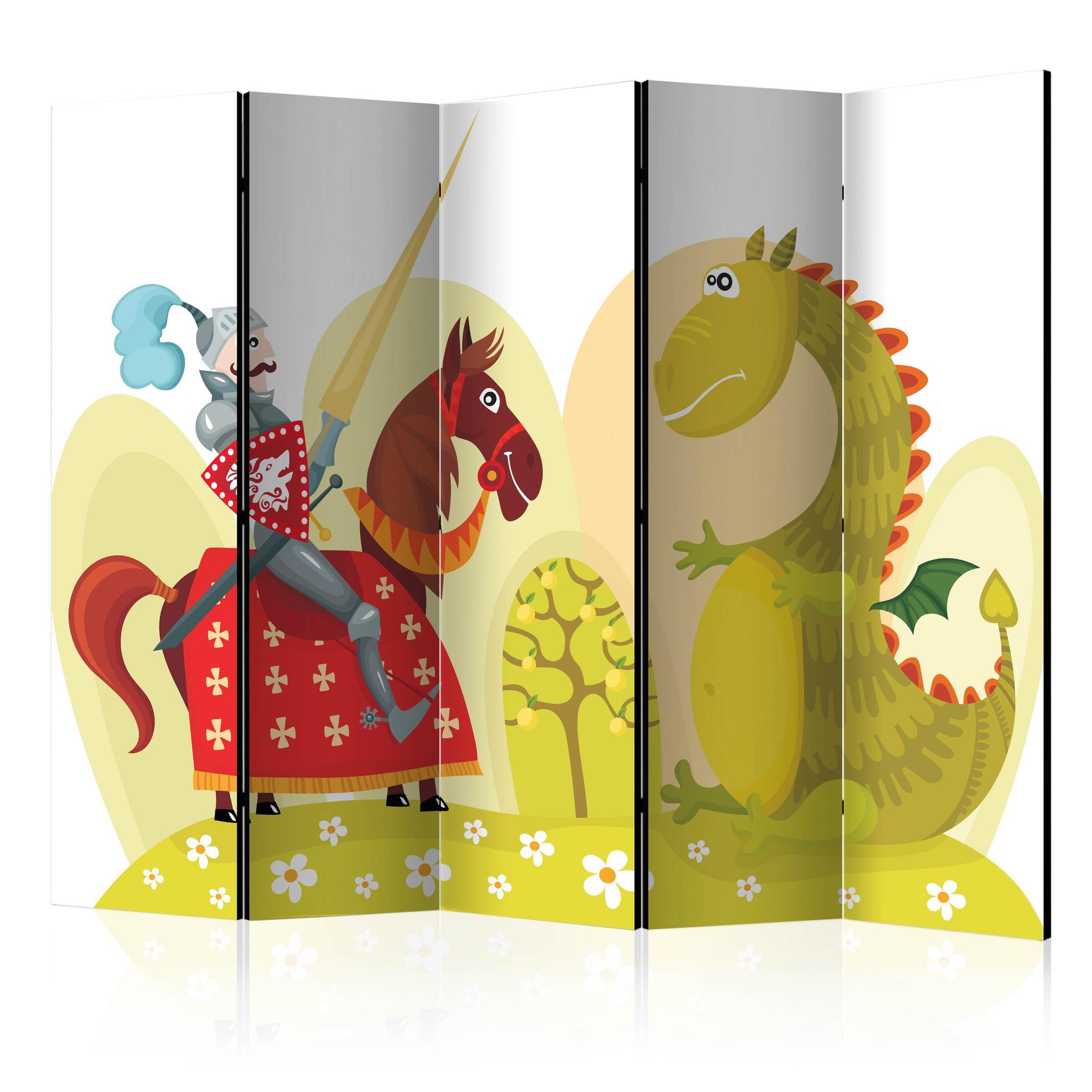 Screen room divider - Drage og ridder , 5-delt - 225x172 cm