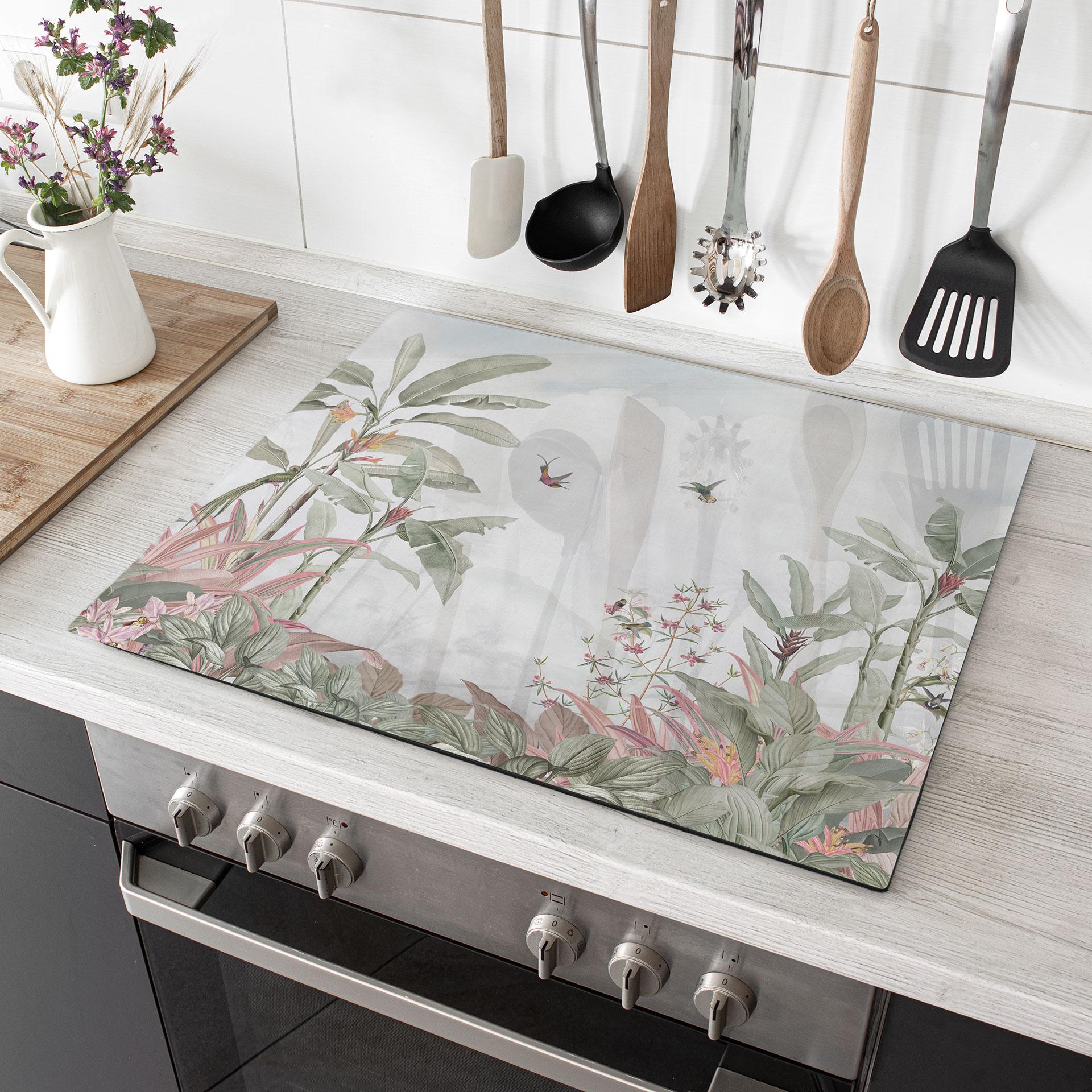 Dækketallerken til komfur Tropisk idyl med kolibri blå - Bloomery Decor