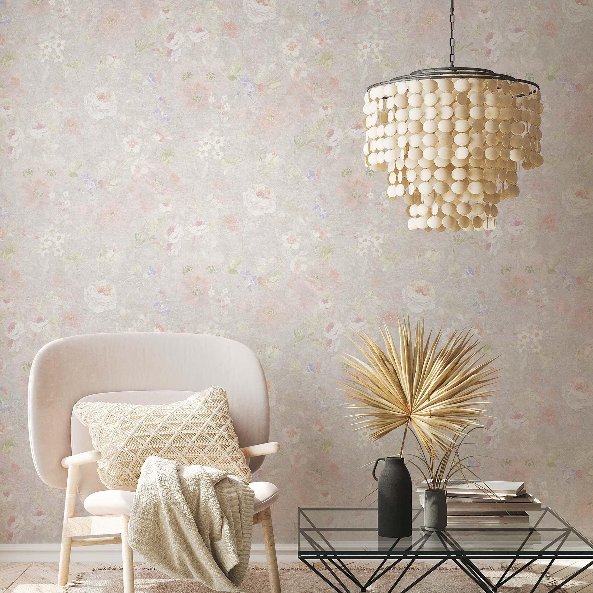 Romantisk blomstertapet PVC-frit - non-woven tapet Floral af A.S. Création gråfarvet 386364