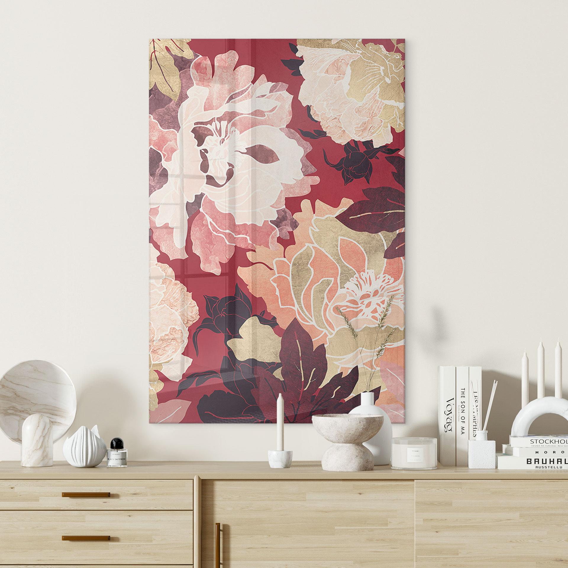 Glasschilderij Pioenen met grote bloemen - SpaceFrog Designs