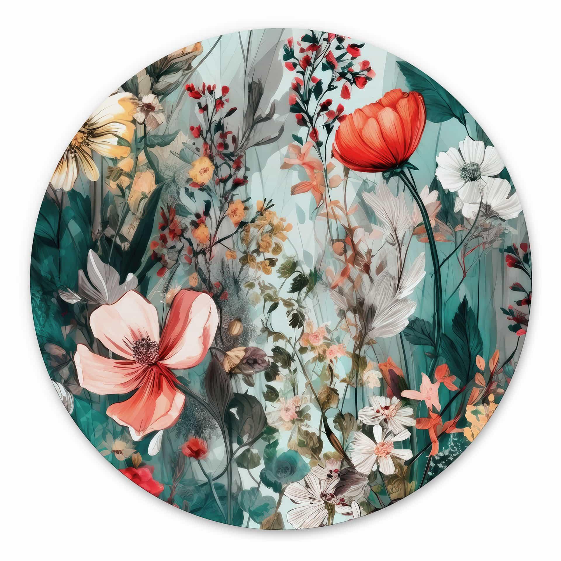 Vægcirkel Forårseng med blomster - Jaszke – print på aluminium (Alu-Dibond)