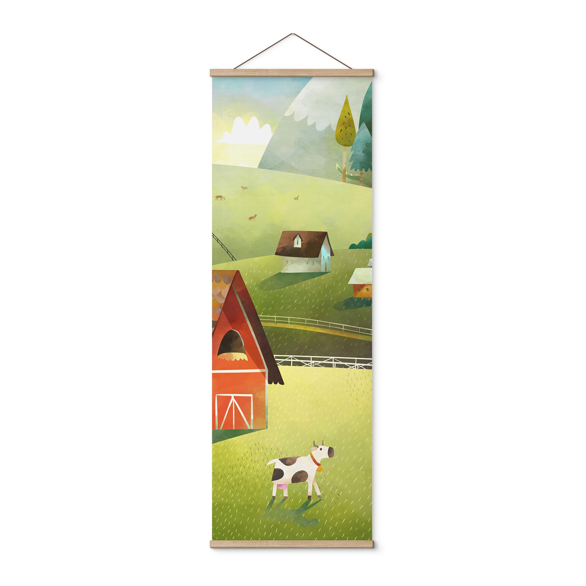 Tekstil plakat Farverig gård i bjergene - DigitalArtsi - Panorama